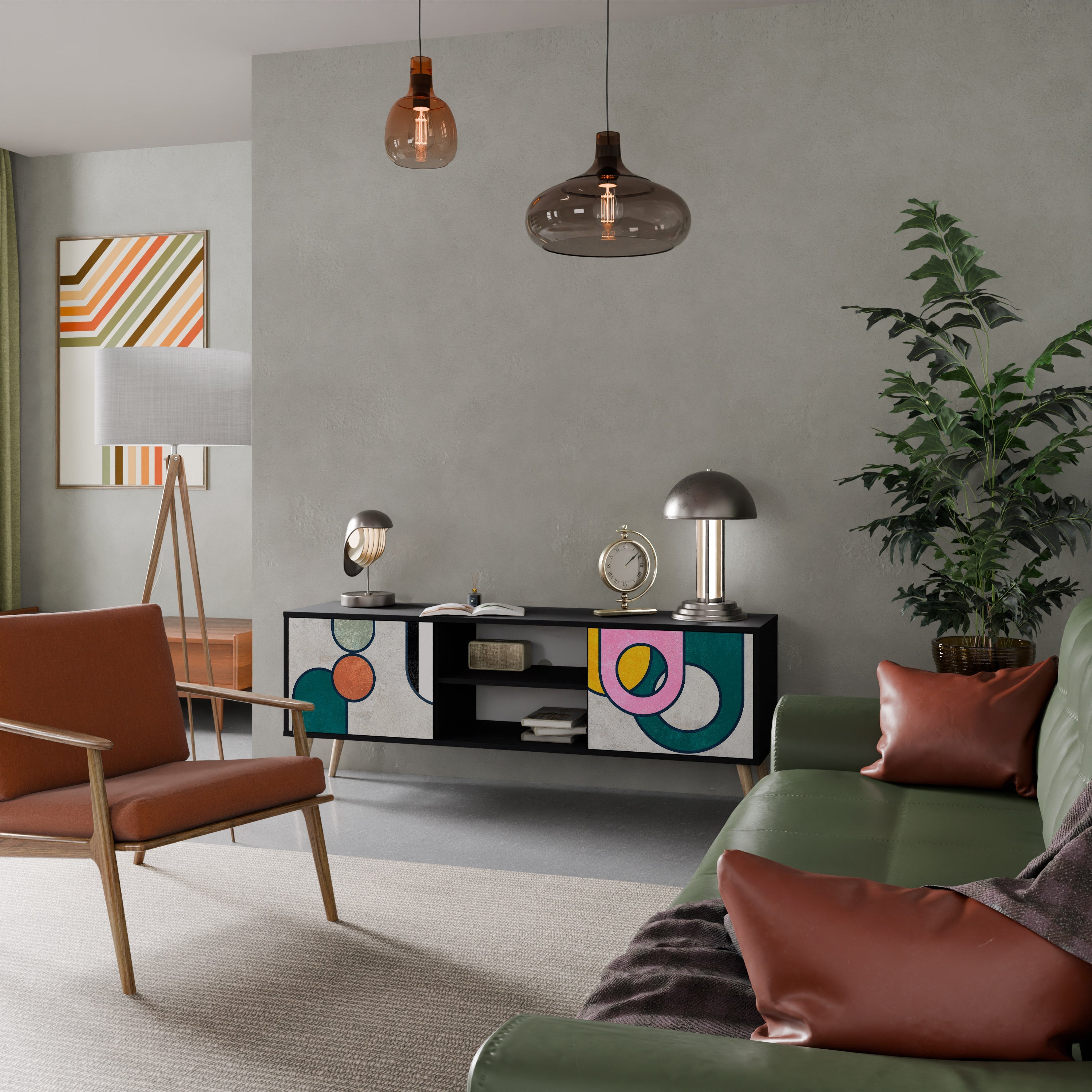 COOL STORY Móvel de TV com 2 Portas em Acabamento Preto