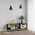 ABSTRACT FACES Móvel de TV com 2 Portas em Acabamento Preto