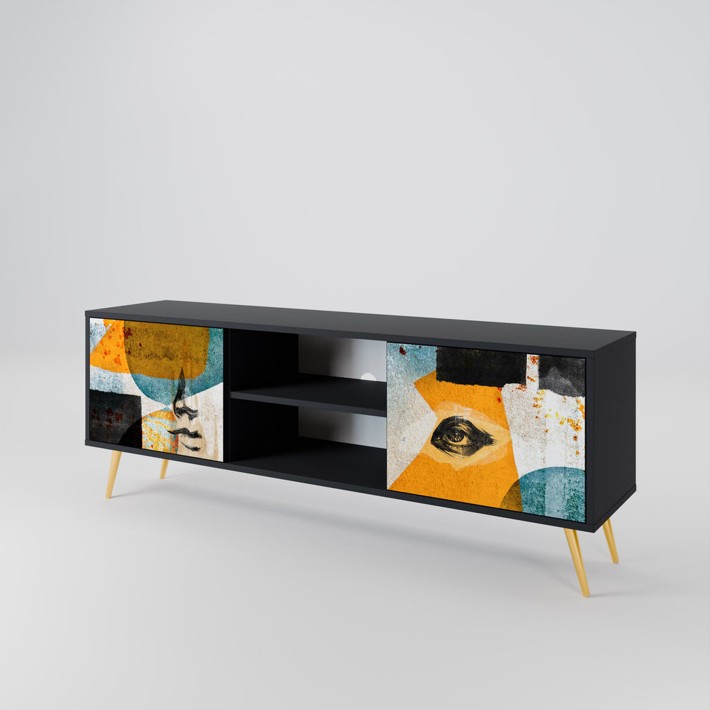 ABSTRACT FACES Móvel de TV com 2 Portas em Acabamento Preto