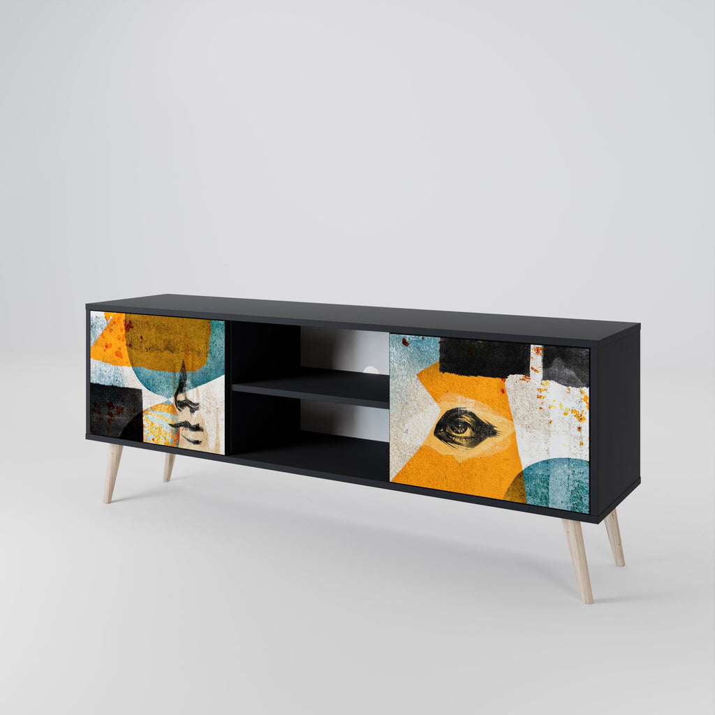ABSTRACT FACES Móvel de TV com 2 Portas em Acabamento Preto
