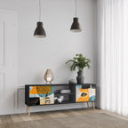 ABSTRACT FACES Móvel de TV com 2 Portas em Acabamento Preto