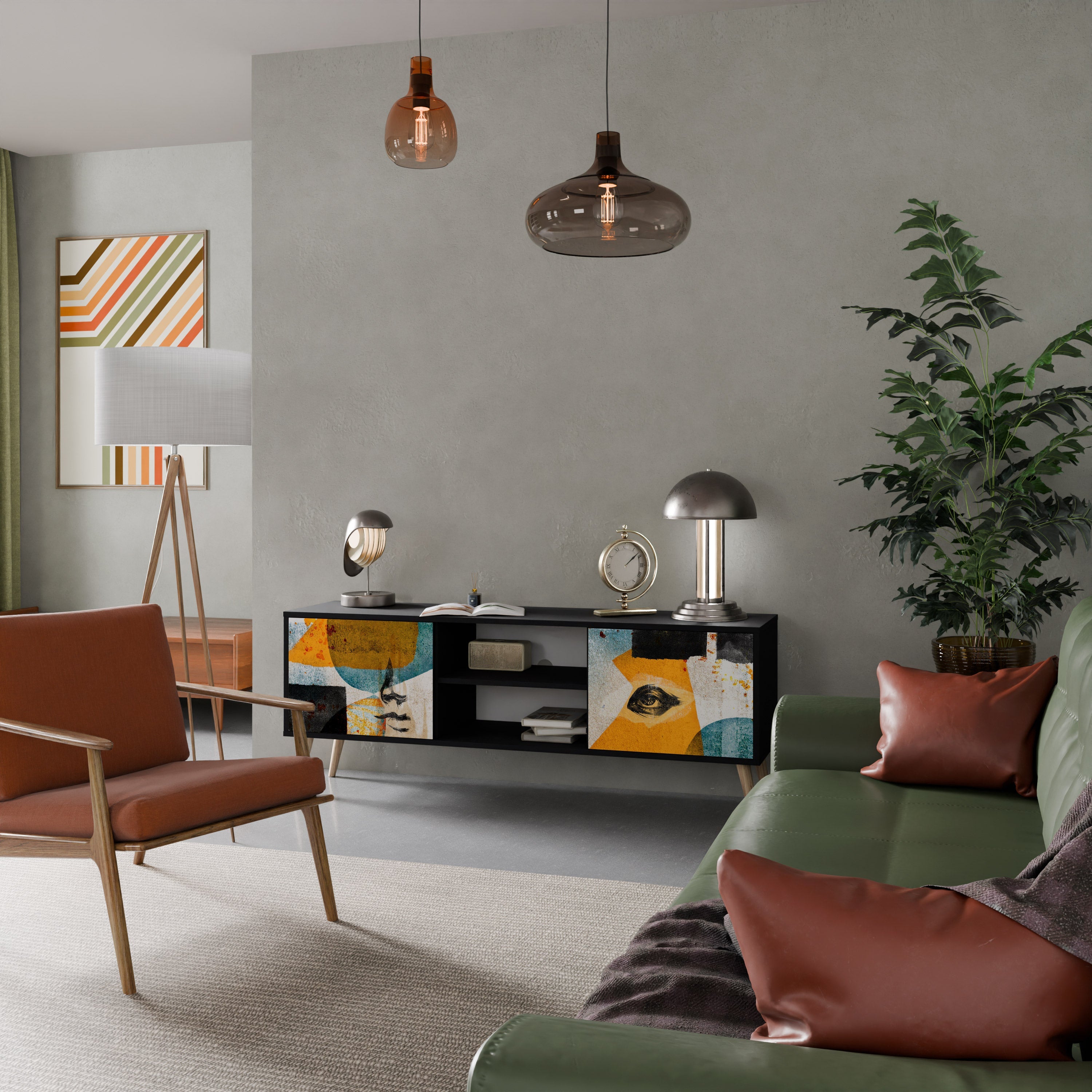 ABSTRACT FACES Móvel de TV com 2 Portas em Acabamento Preto