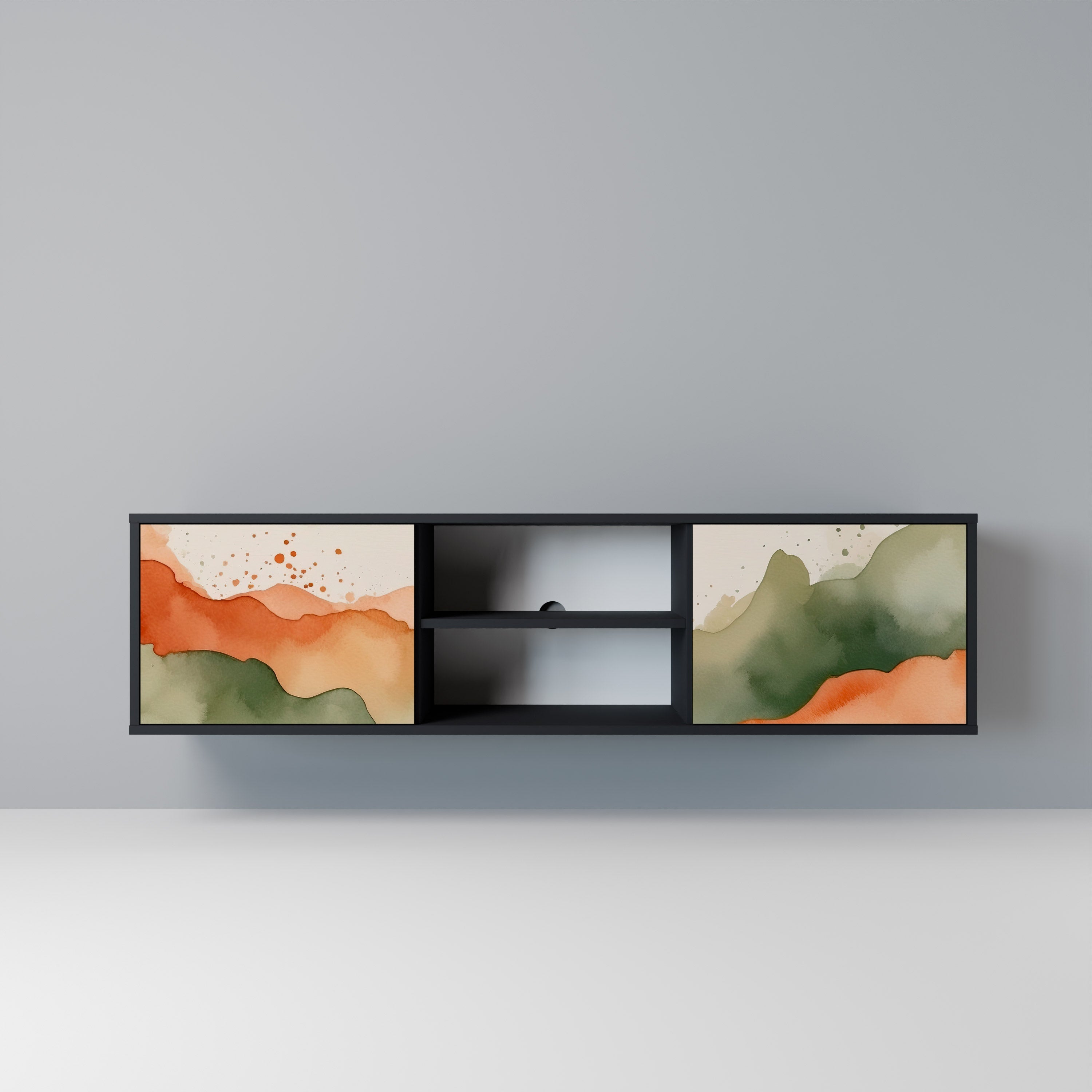 WATERCOLOUR PEAKS Móvel de TV com 2 Portas em Acabamento Preto