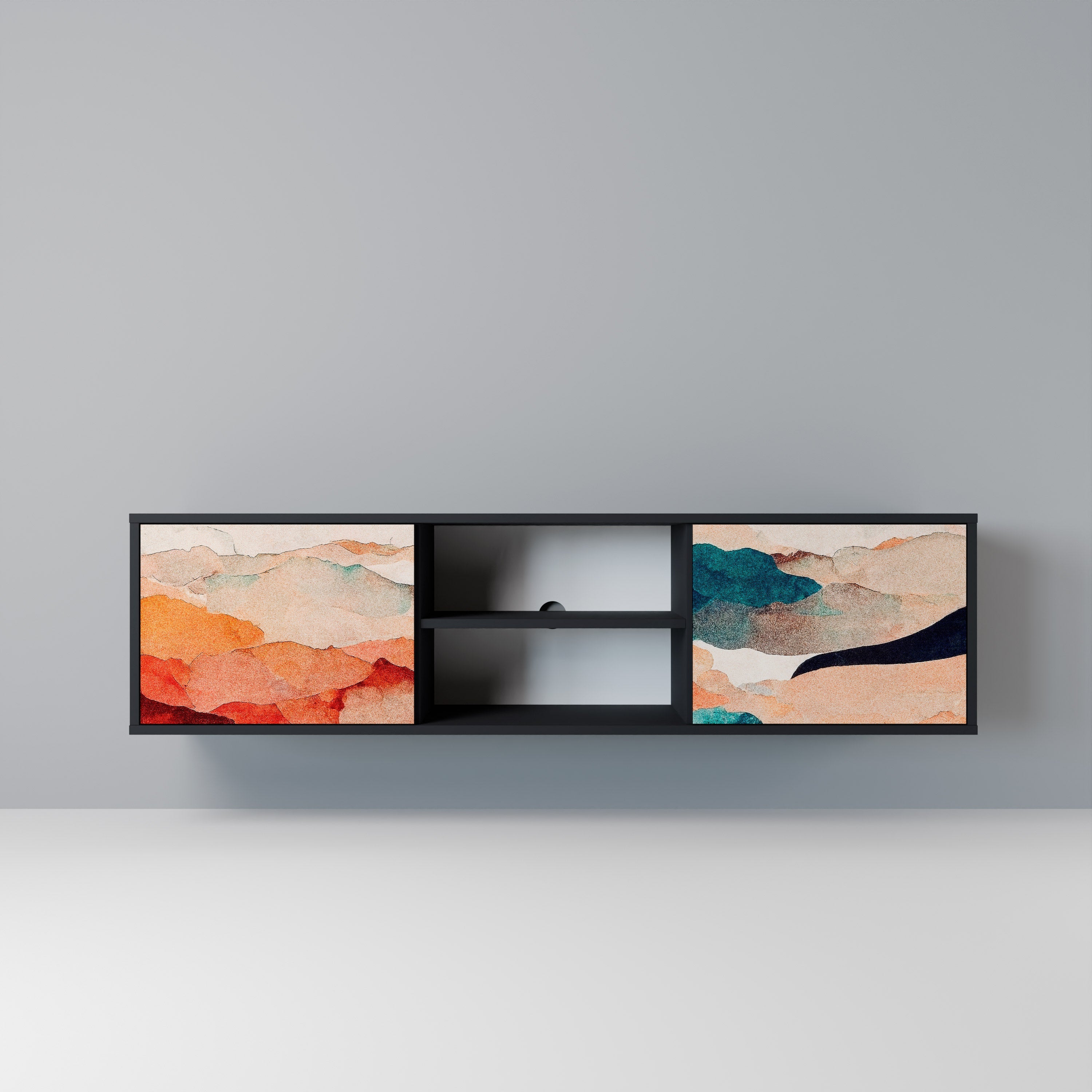 ABSTRACT LANDSCAPE Móvel de TV com 2 Portas em Acabamento Preto