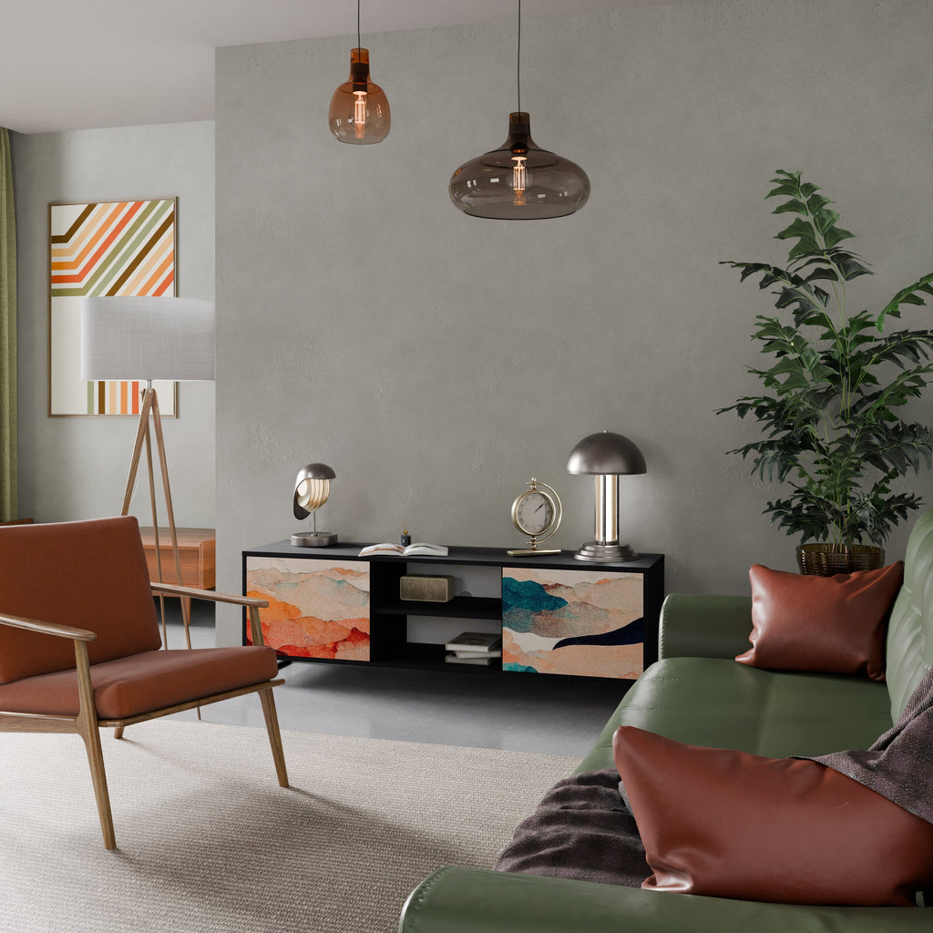 ABSTRACT LANDSCAPE Móvel de TV com 2 Portas em Acabamento Preto