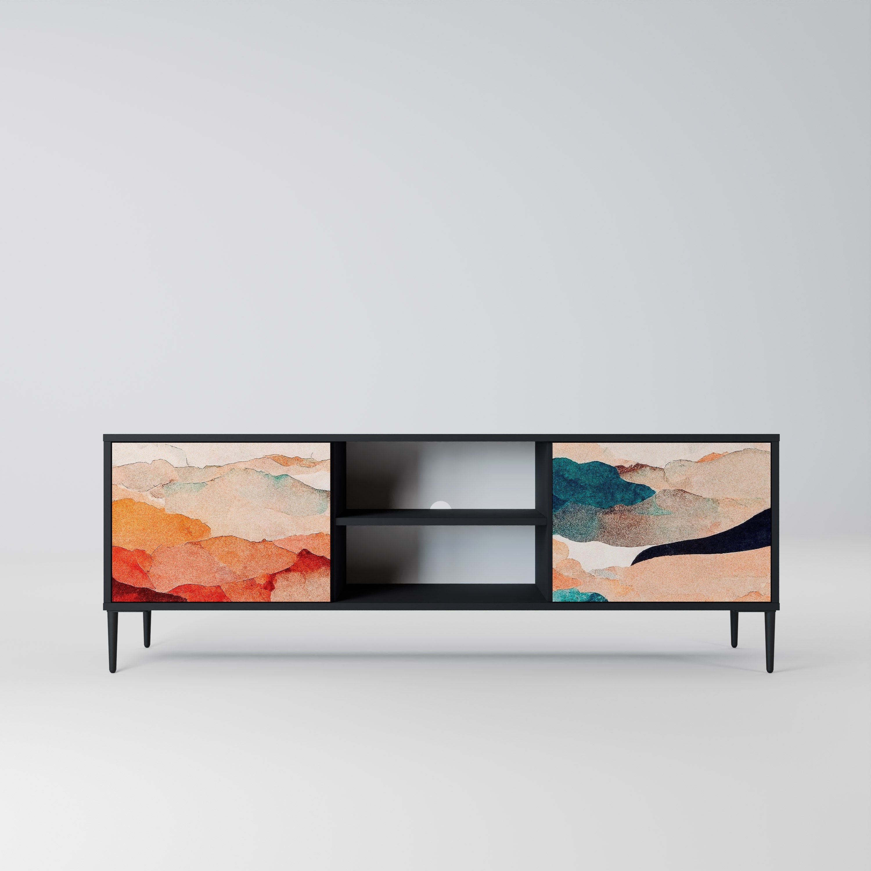 ABSTRACT LANDSCAPE Móvel de TV com 2 Portas em Acabamento Preto