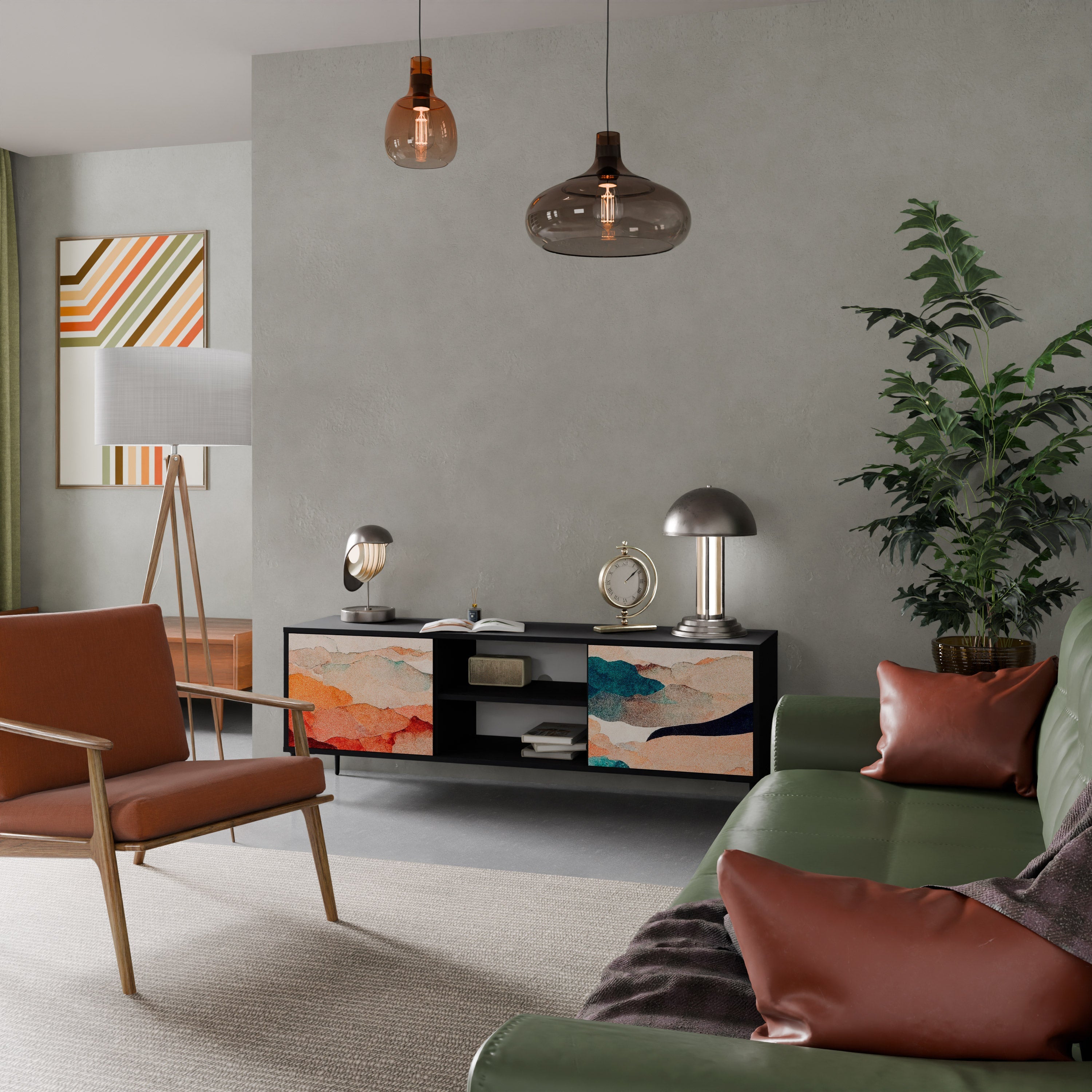 ABSTRACT LANDSCAPE Móvel de TV com 2 Portas em Acabamento Preto