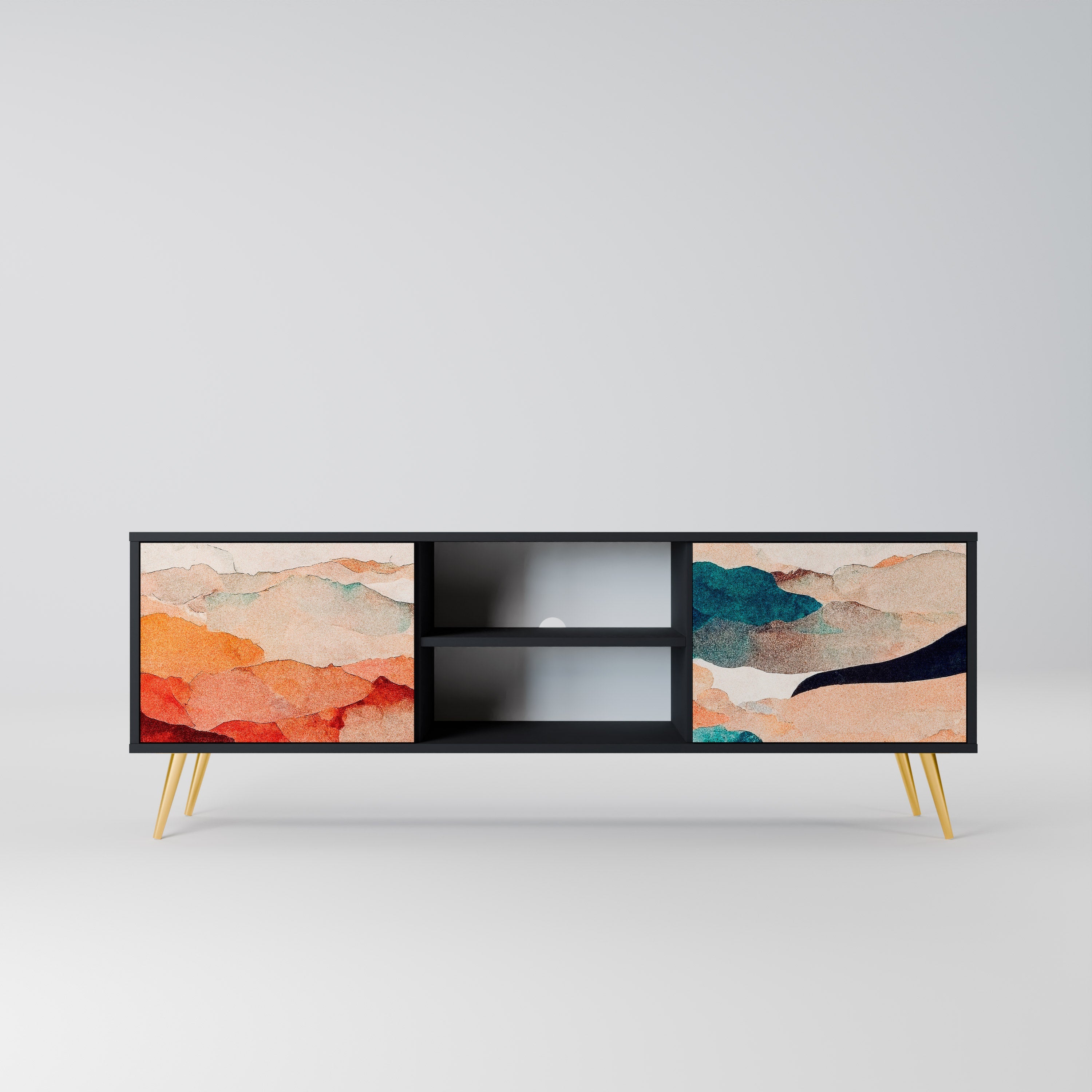 ABSTRACT LANDSCAPE Móvel de TV com 2 Portas em Acabamento Preto