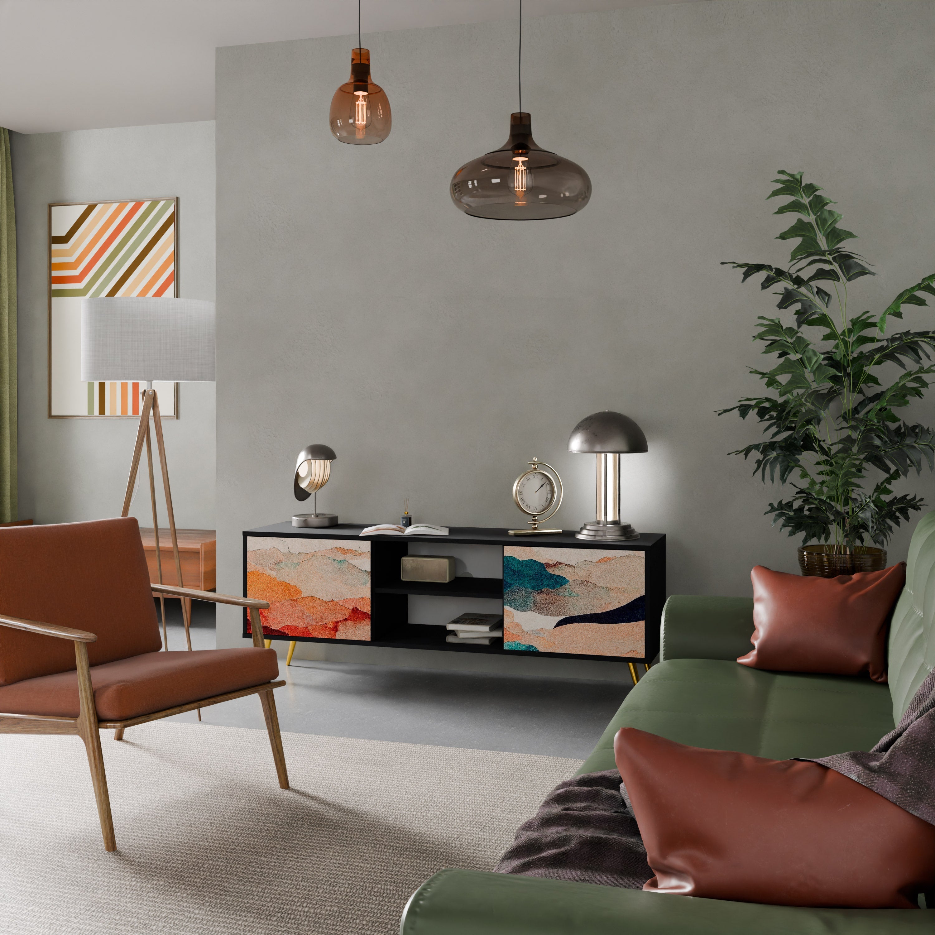 ABSTRACT LANDSCAPE Móvel de TV com 2 Portas em Acabamento Preto