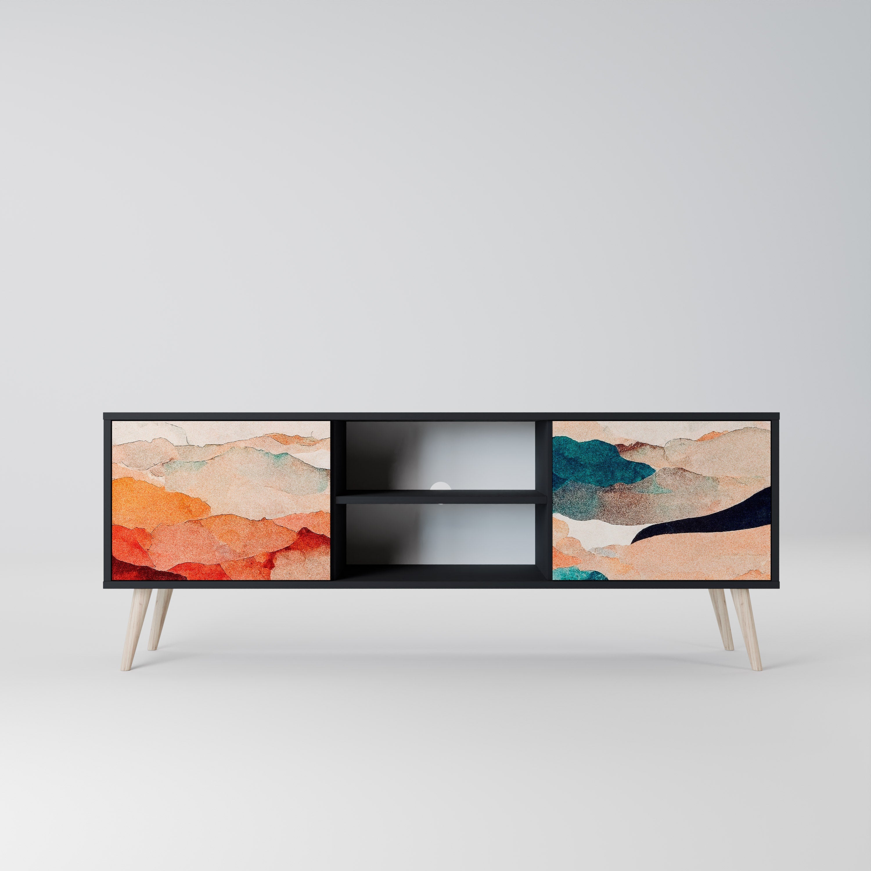 ABSTRACT LANDSCAPE Móvel de TV com 2 Portas em Acabamento Preto