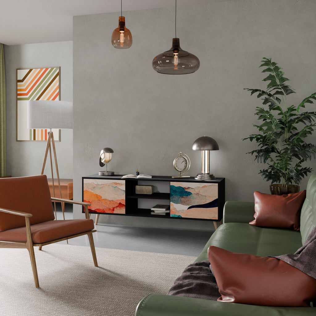 ABSTRACT LANDSCAPE Móvel de TV com 2 Portas em Acabamento Preto