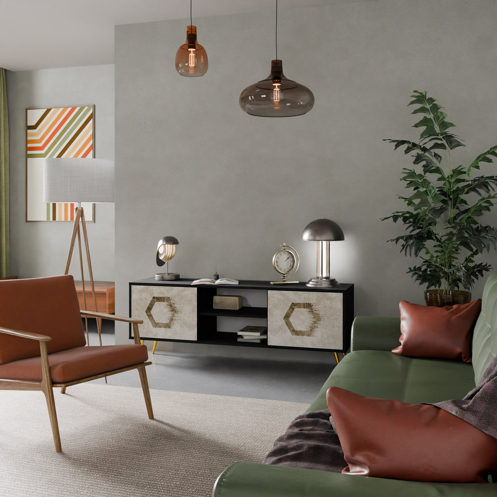 HEXAGONAL SHAPES Móvel de TV com 2 Portas em Acabamento Preto