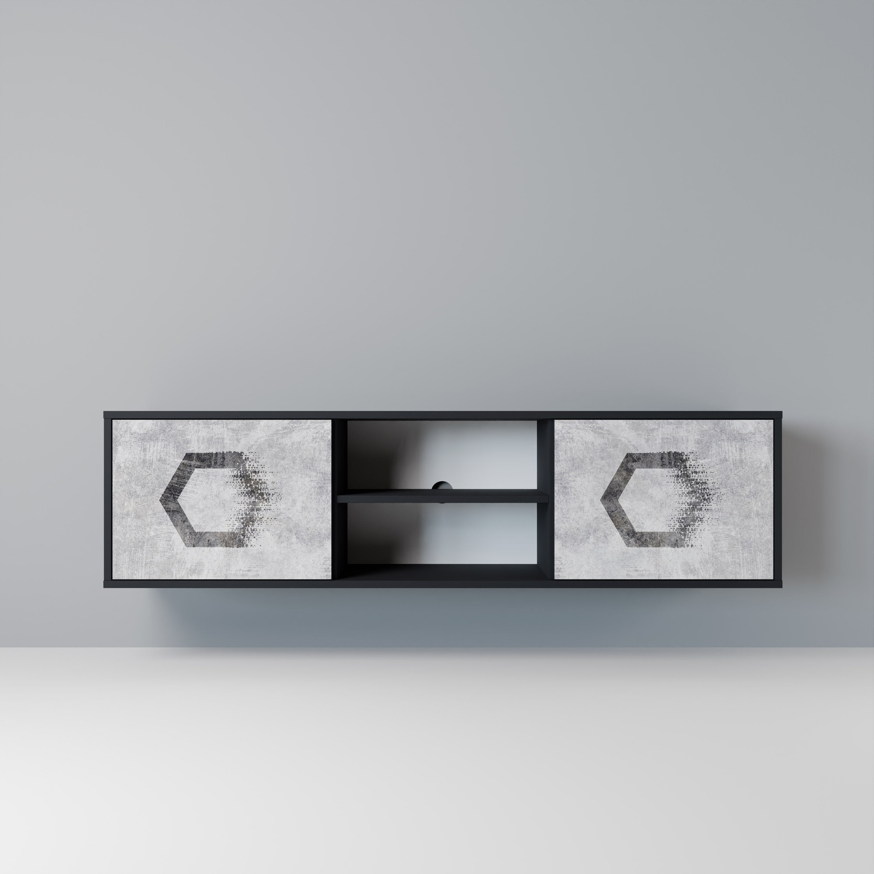 HEXAGONAL FIGURES Móvel de TV com 2 Portas em Acabamento Preto