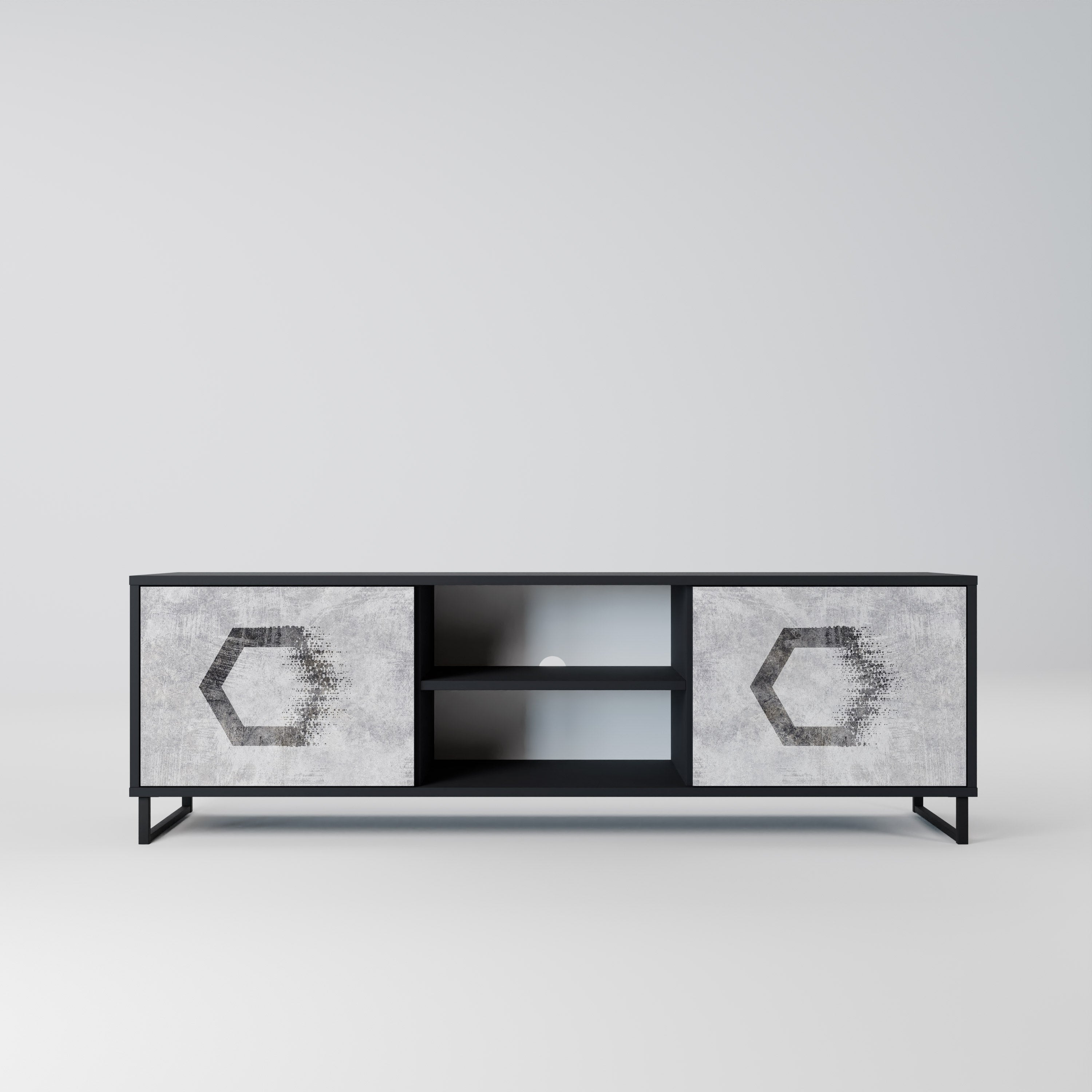 HEXAGONAL FIGURES Móvel de TV com 2 Portas em Acabamento Preto