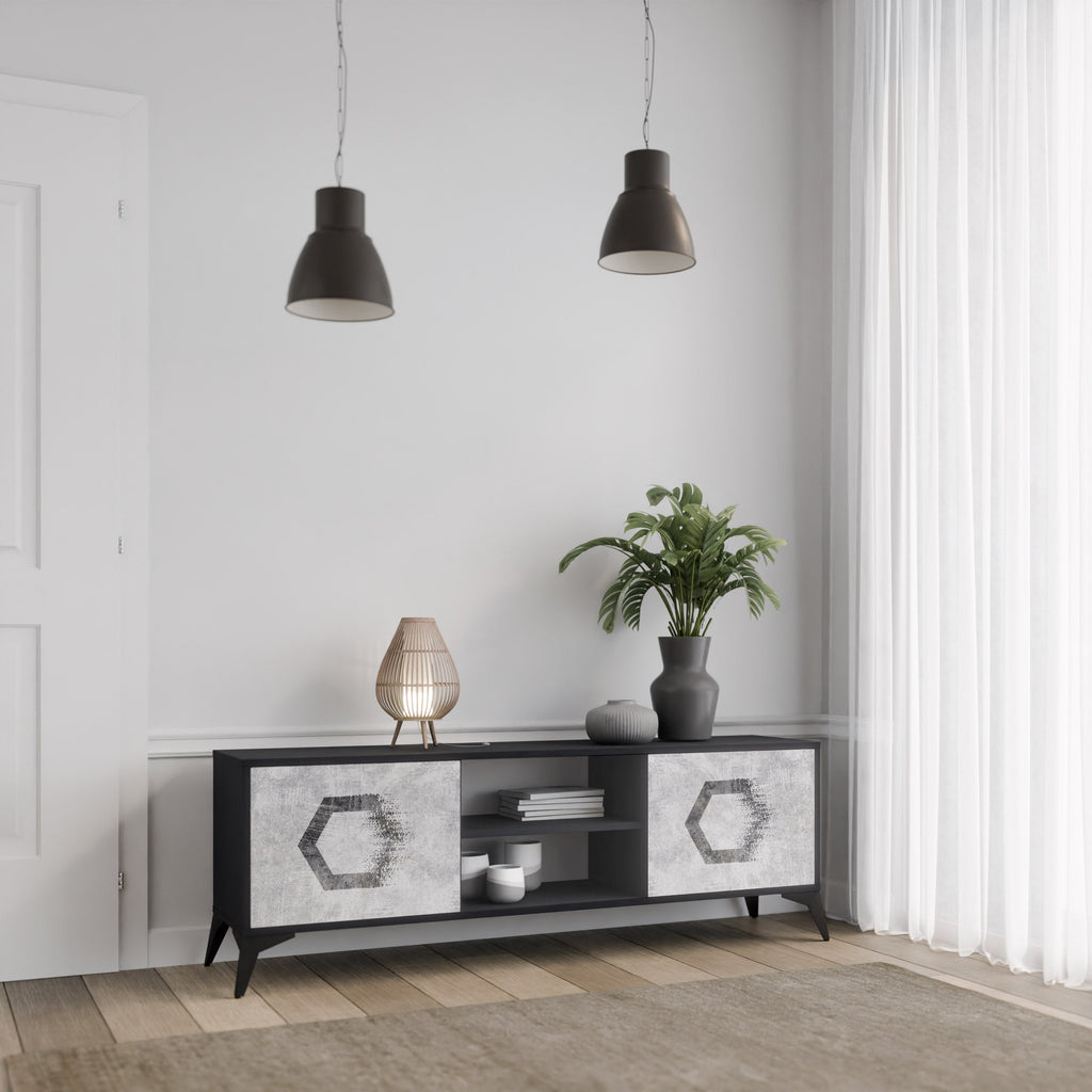 HEXAGONAL FIGURES Móvel de TV com 2 Portas em Acabamento Preto