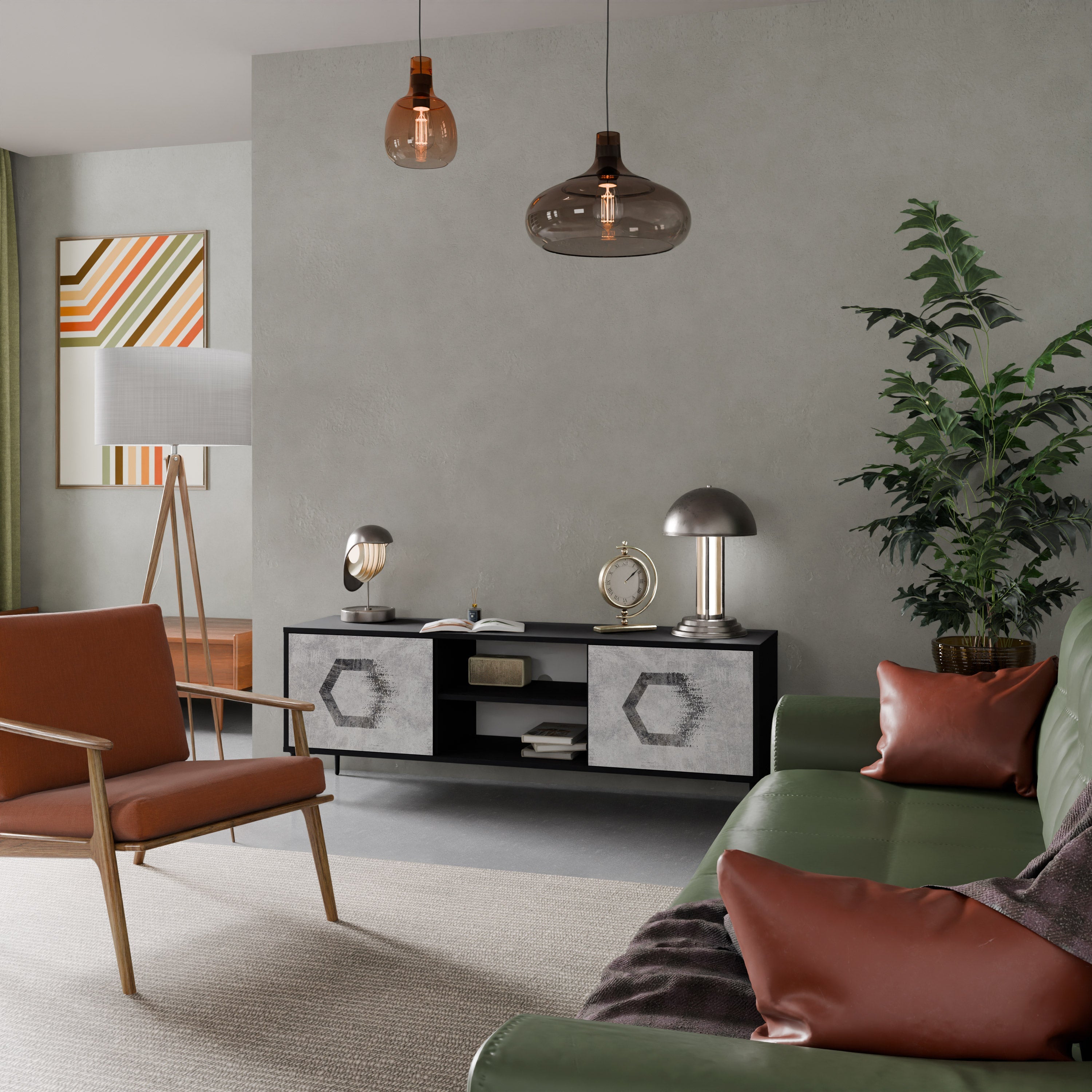 HEXAGONAL FIGURES Móvel de TV com 2 Portas em Acabamento Preto