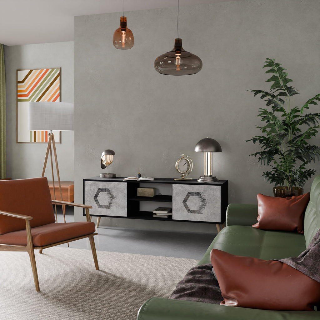 HEXAGONAL FIGURES Móvel de TV com 2 Portas em Acabamento Preto