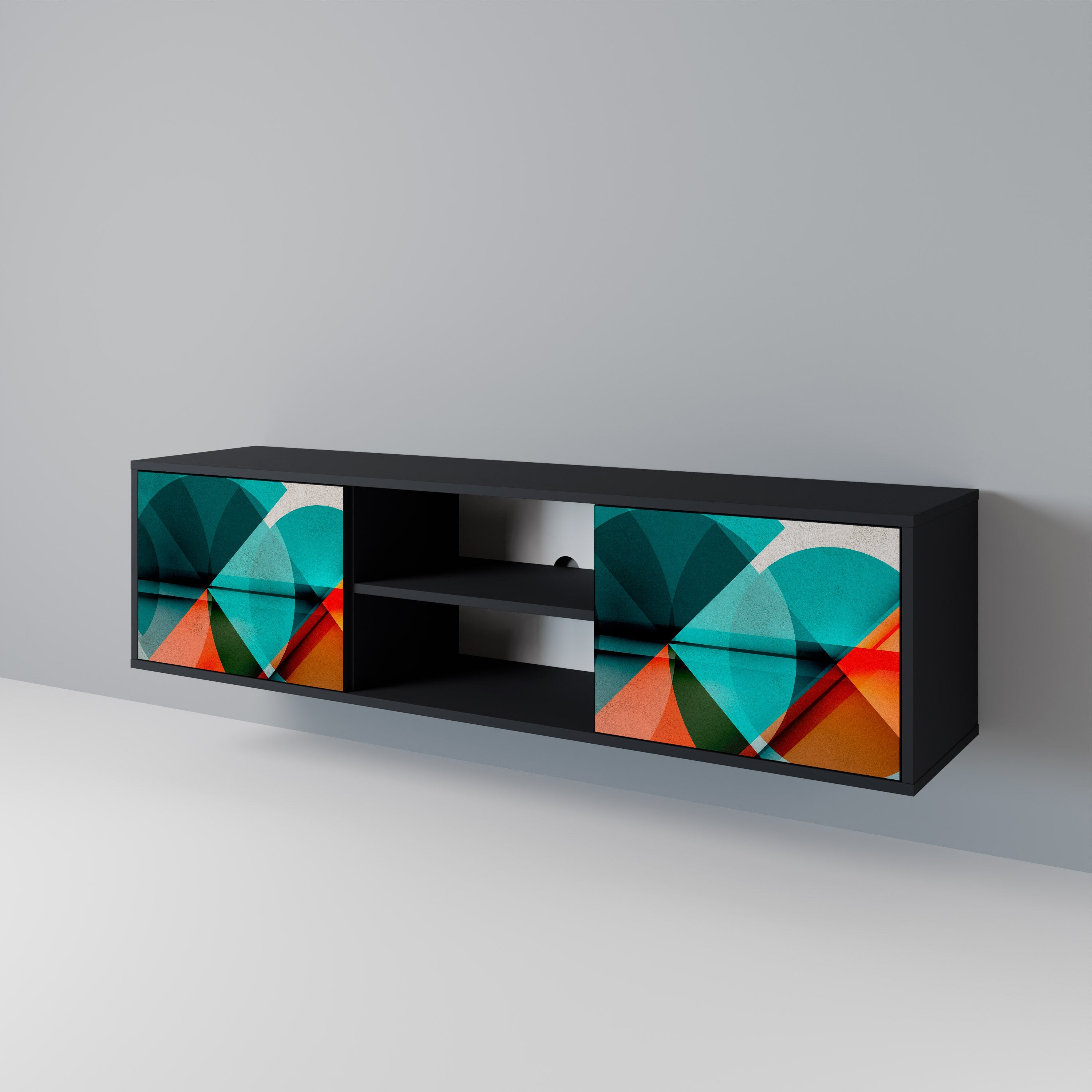 CIRCULAR RHAPSODY Móvel de TV com 2 Portas em Acabamento Preto