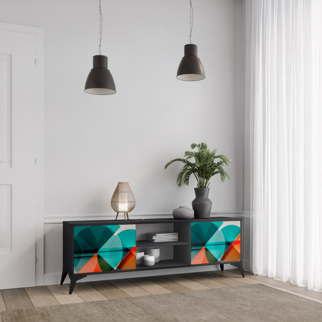 CIRCULAR RHAPSODY Móvel de TV com 2 Portas em Acabamento Preto