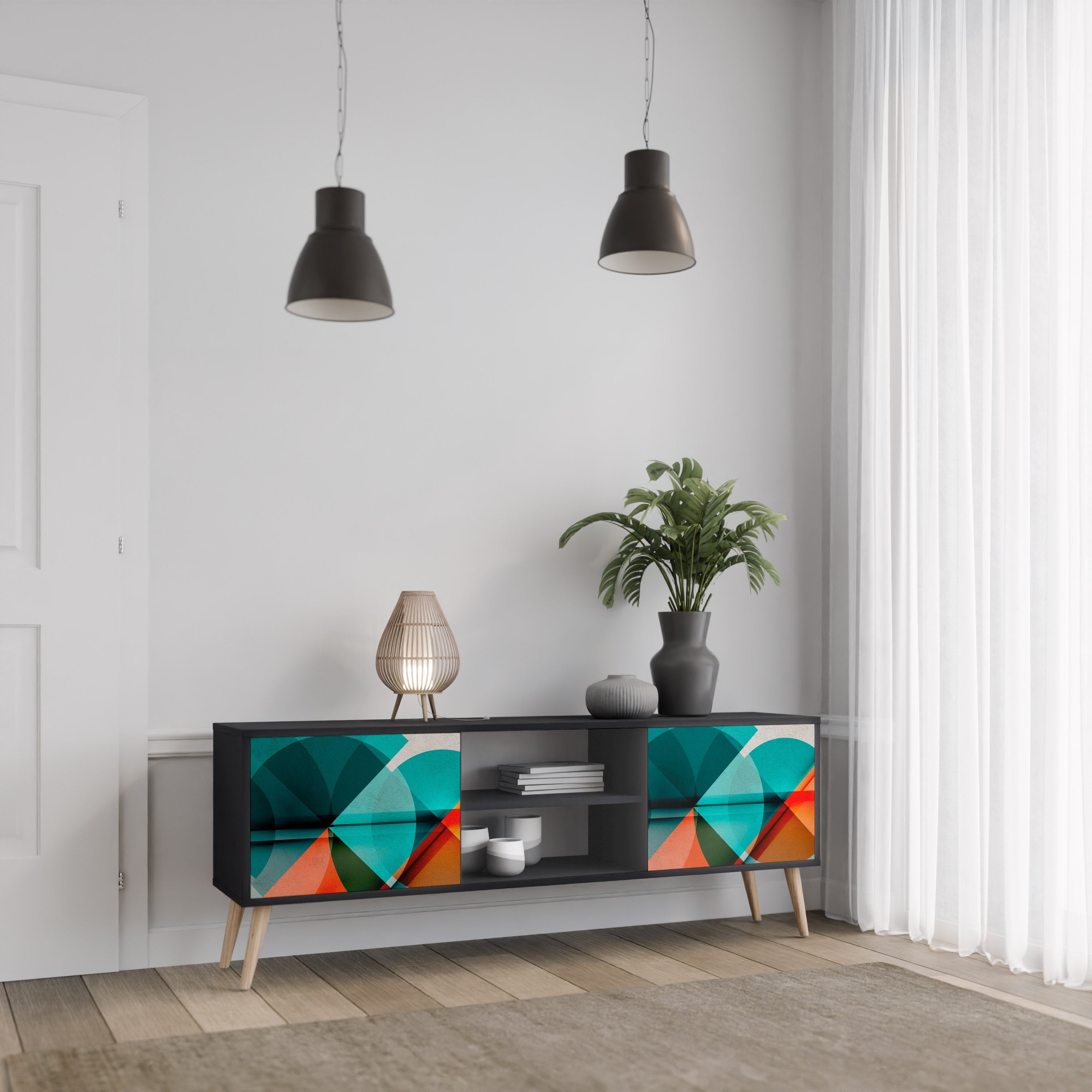 CIRCULAR RHAPSODY Móvel de TV com 2 Portas em Acabamento Preto