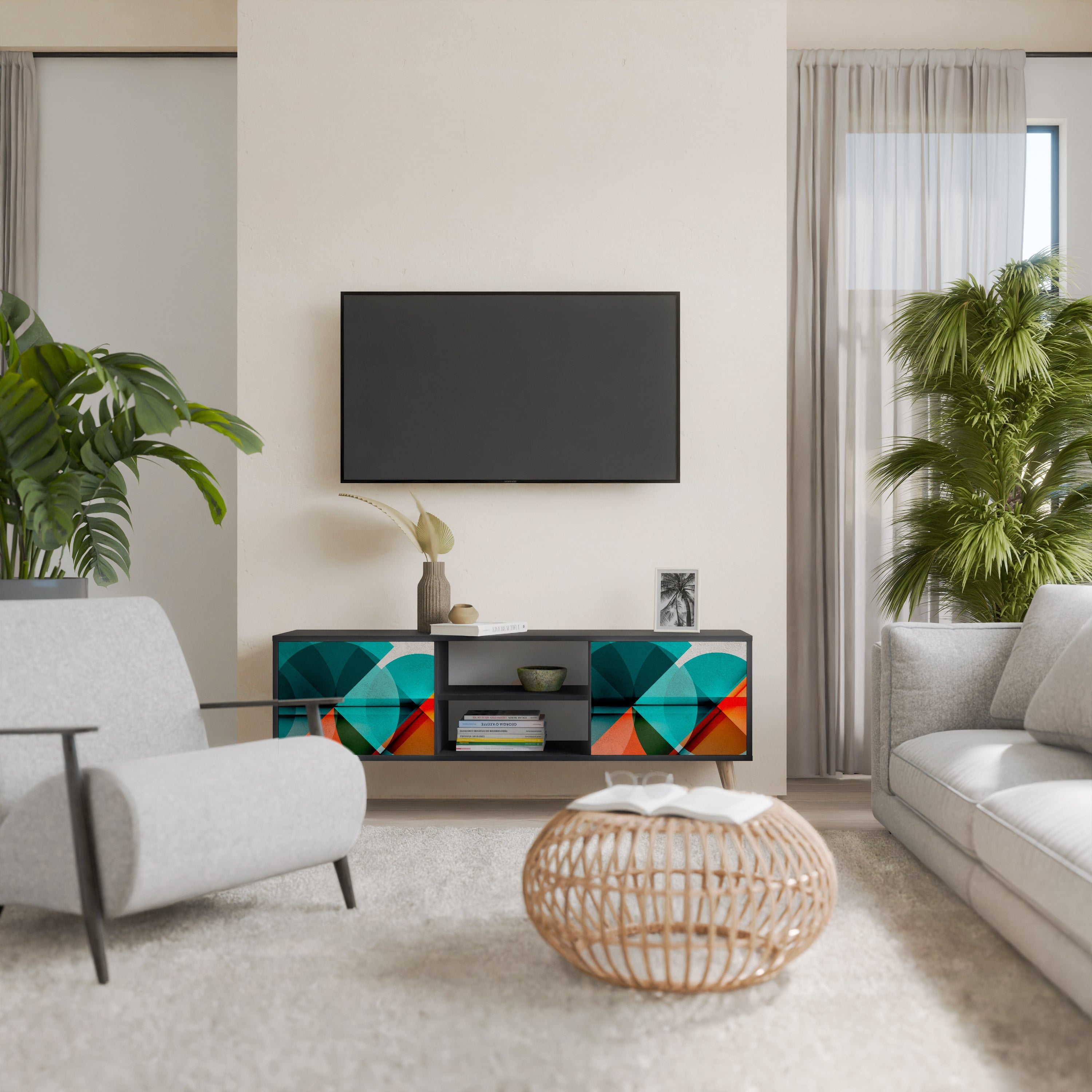 CIRCULAR RHAPSODY Móvel de TV com 2 Portas em Acabamento Preto