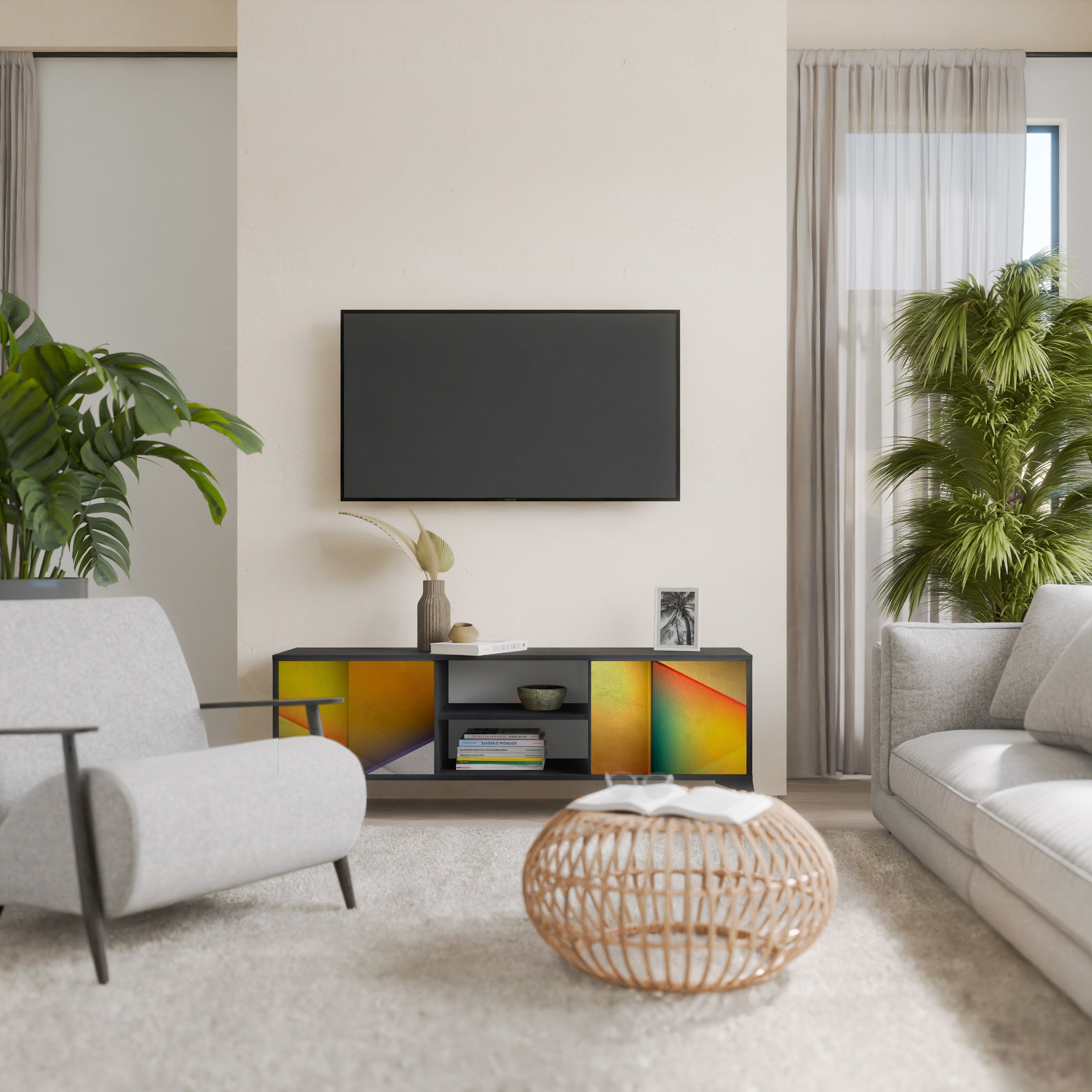 PIERCING SHARPNESS Móvel de TV com 2 Portas em Acabamento Preto