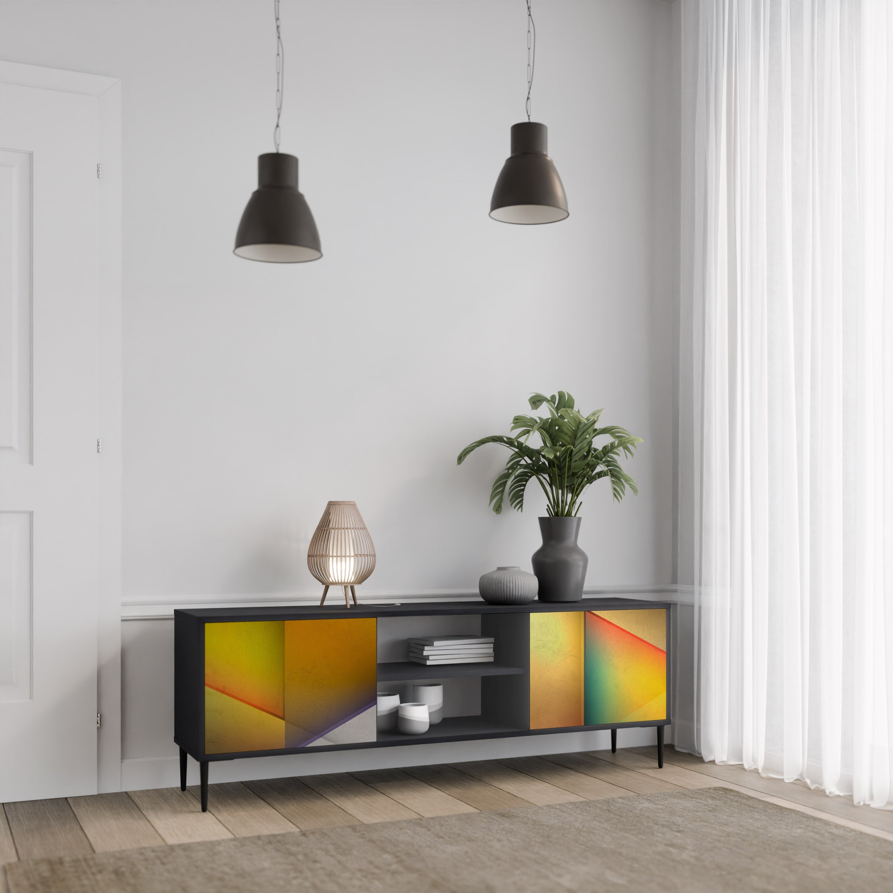 PIERCING SHARPNESS Móvel de TV com 2 Portas em Acabamento Preto