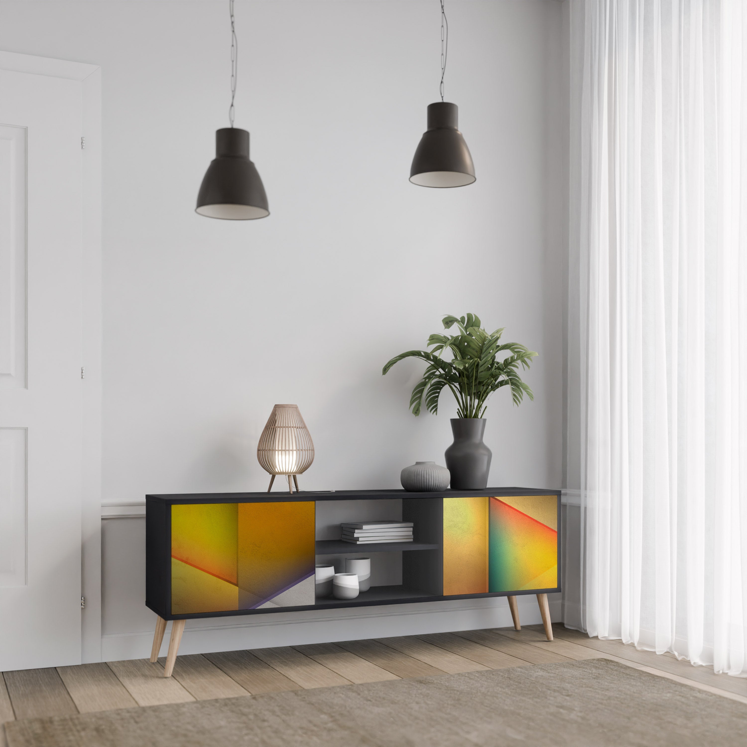 PIERCING SHARPNESS Móvel de TV com 2 Portas em Acabamento Preto