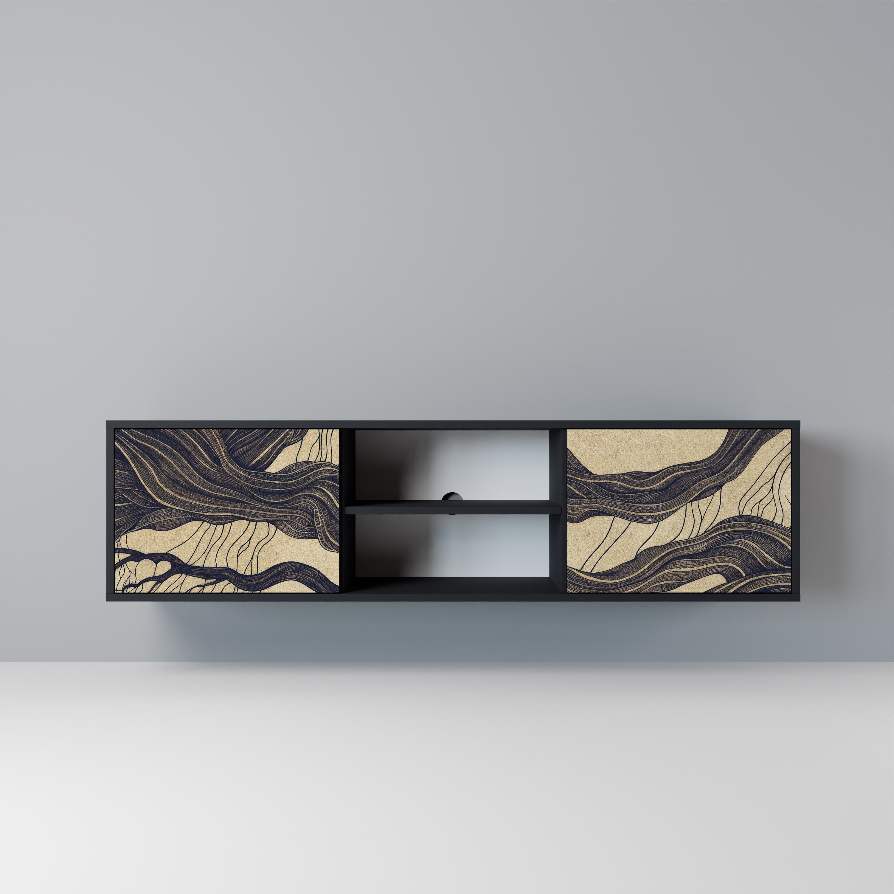 UNIFIED FRAGMENTS Móvel de TV com 2 Portas em Acabamento Preto