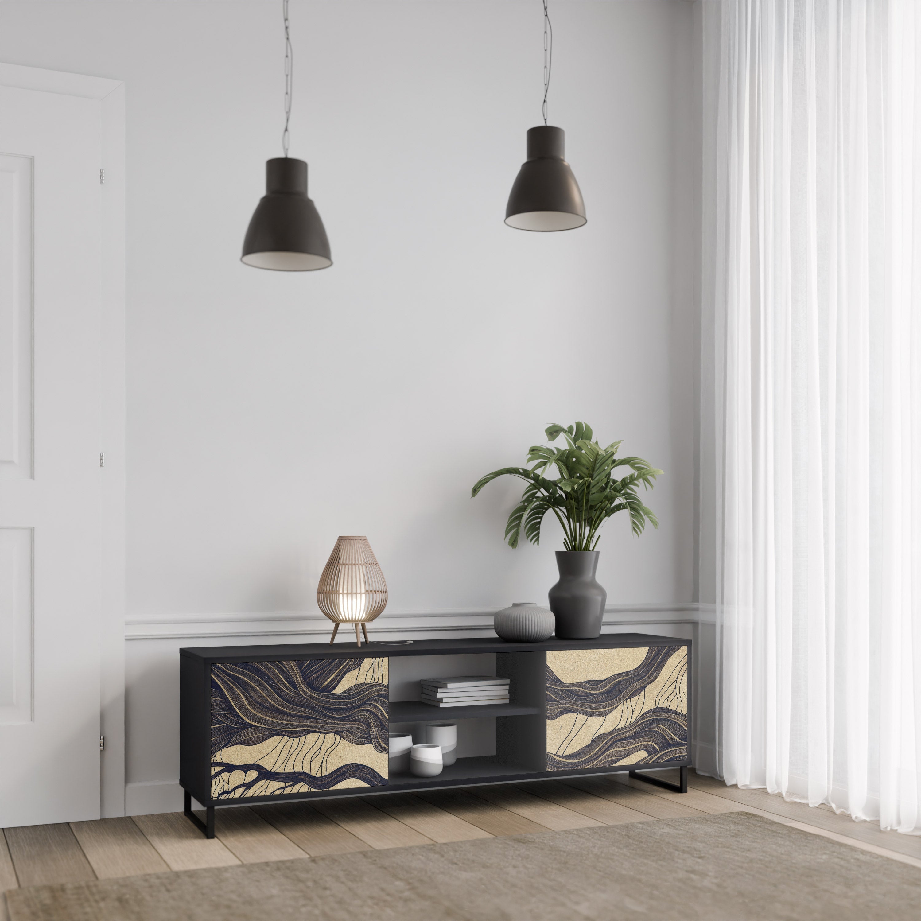 UNIFIED FRAGMENTS 2-Door TV Stand in Black Finish