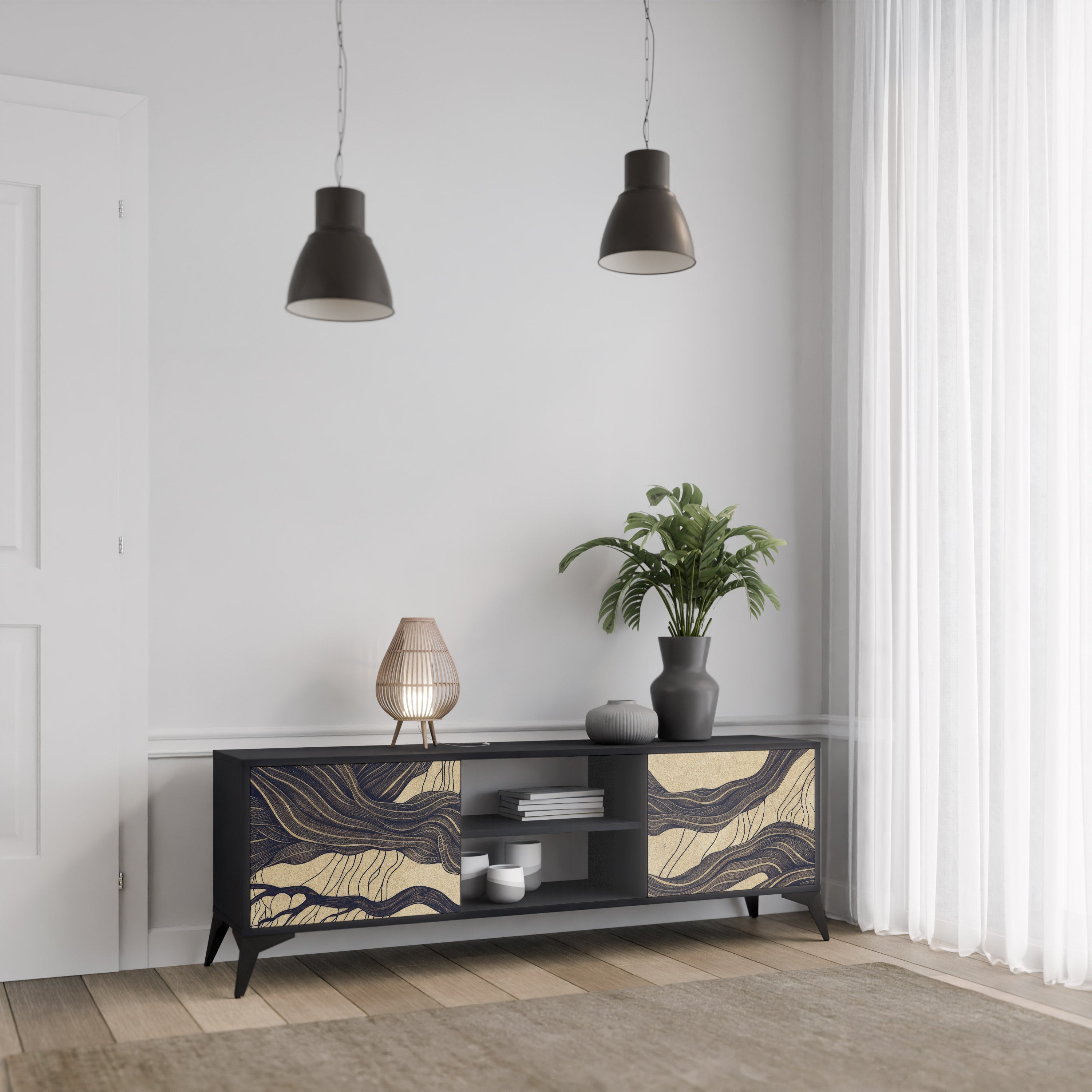 UNIFIED FRAGMENTS 2-Door TV Stand in Black Finish