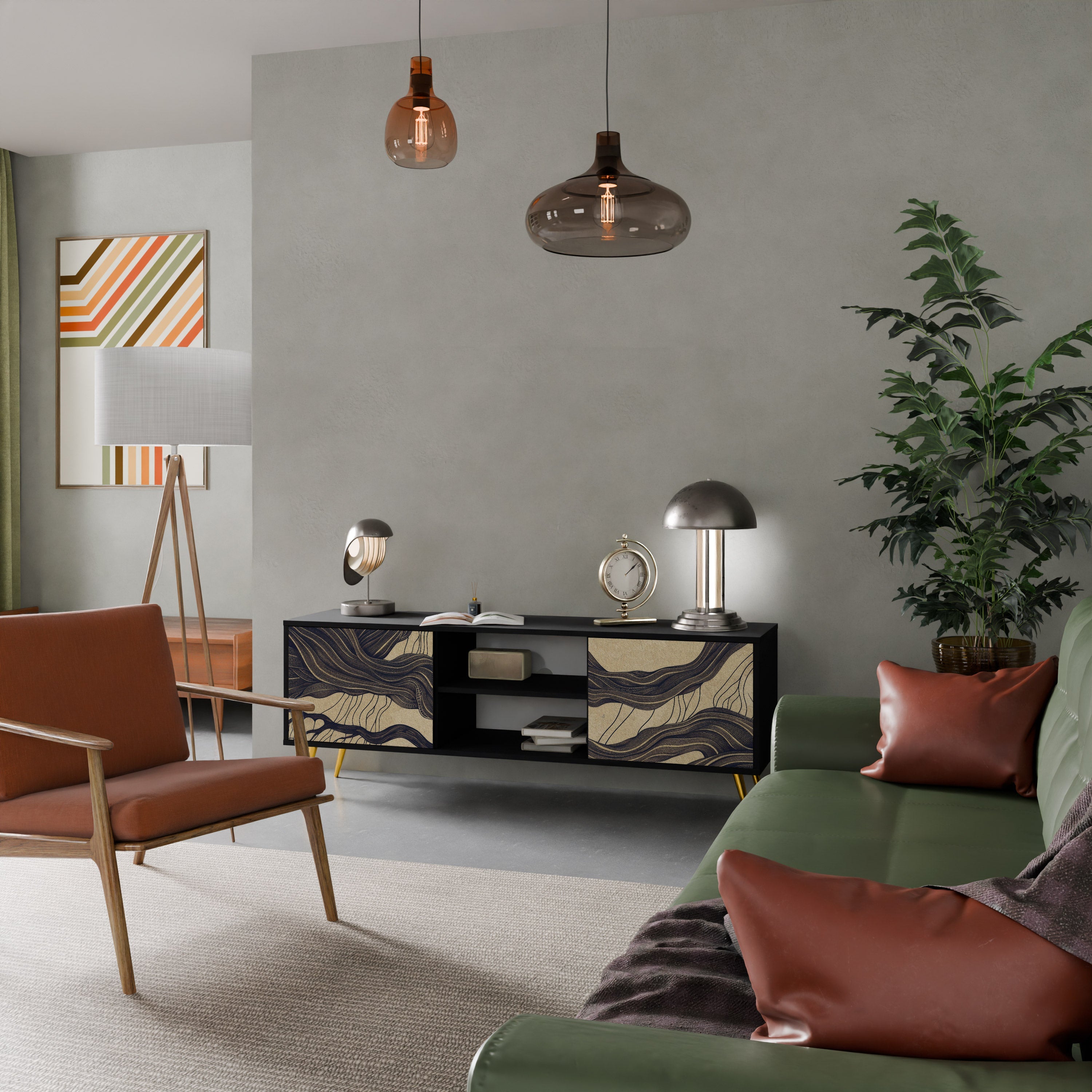 UNIFIED FRAGMENTS 2-Door TV Stand in Black Finish