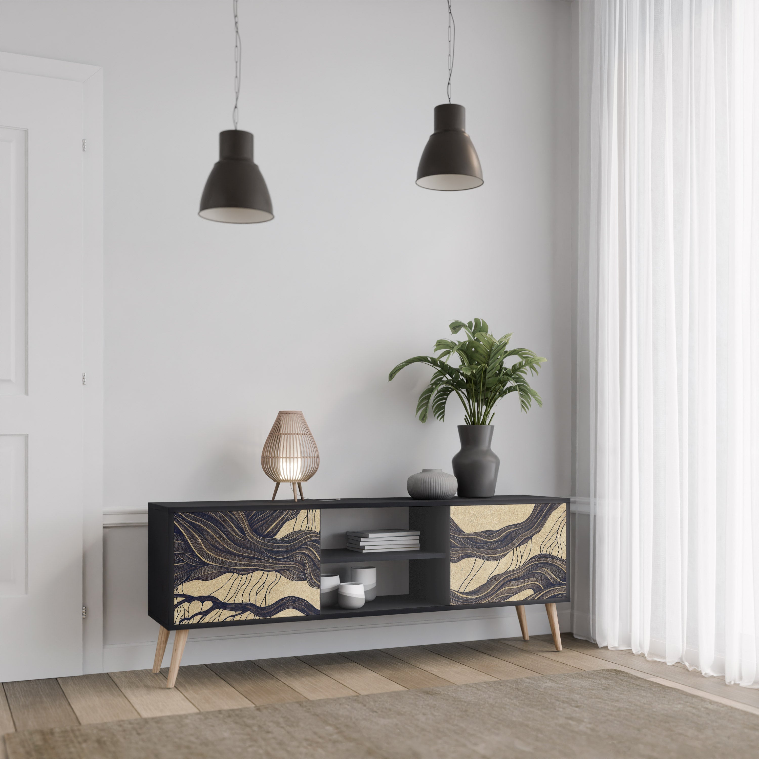 UNIFIED FRAGMENTS 2-Door TV Stand in Black Finish