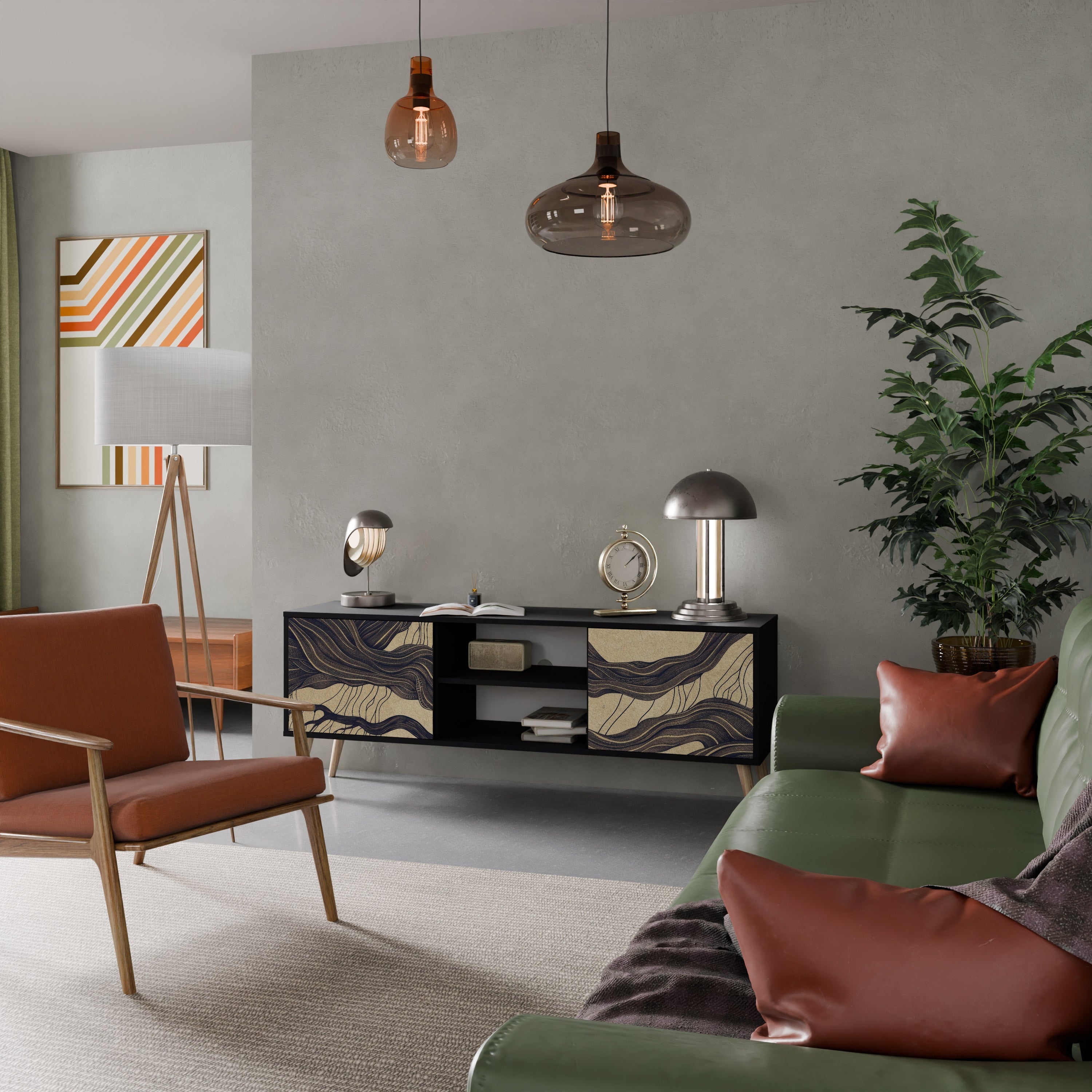 UNIFIED FRAGMENTS 2-Door TV Stand in Black Finish