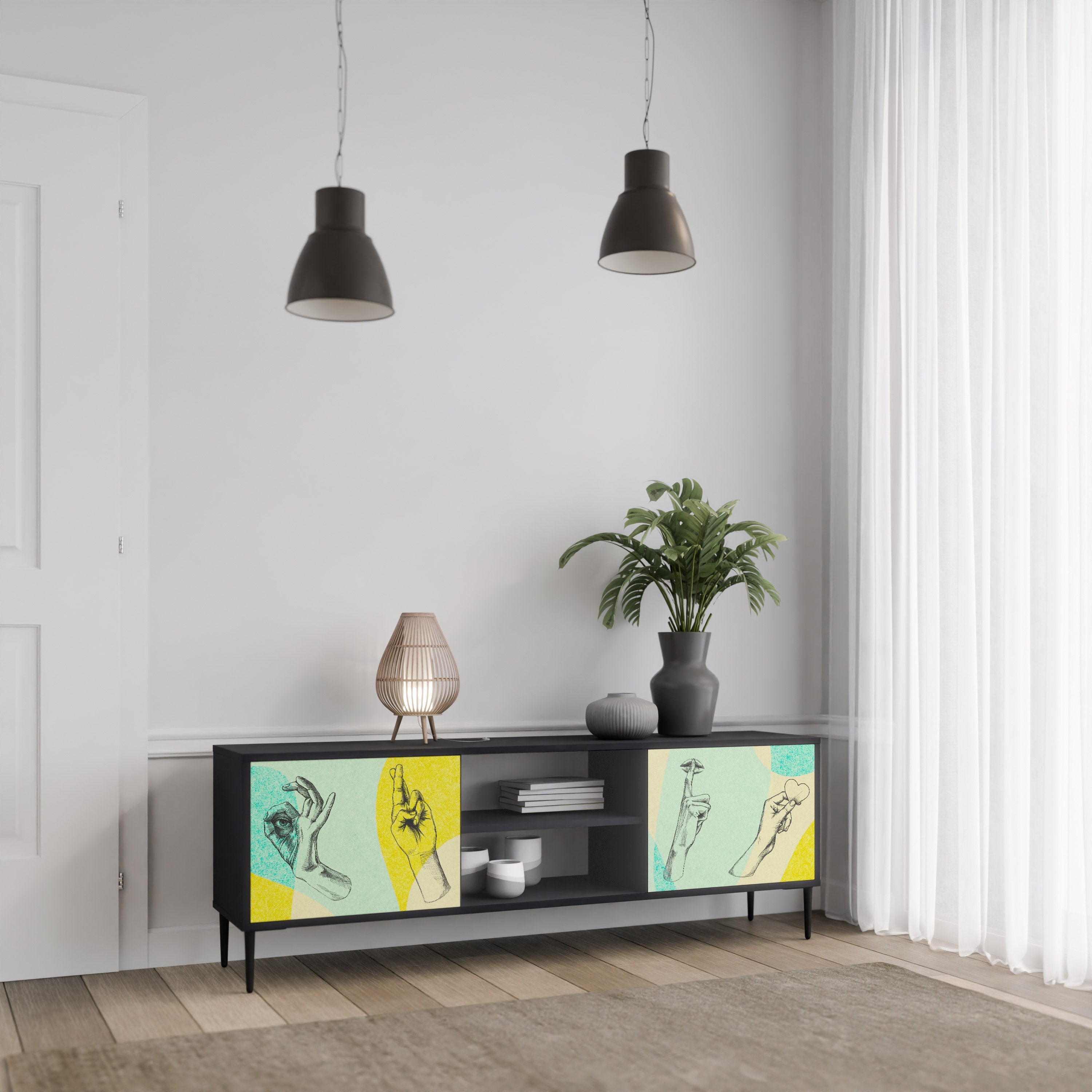 BODY LANGUAGE Móvel de TV com 2 Portas em Acabamento Preto