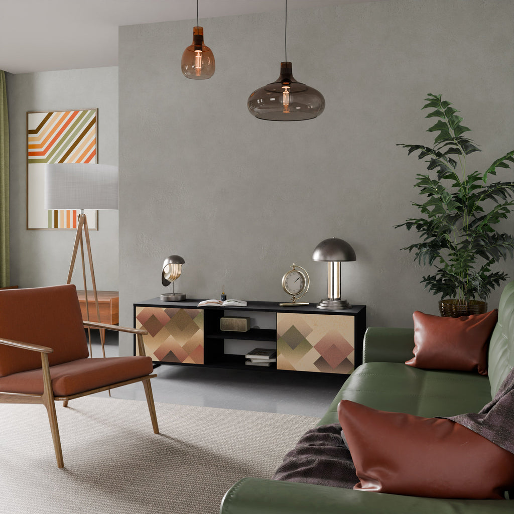 GEOMETRIC FUSION Móvel de TV com 2 Portas em Acabamento Preto