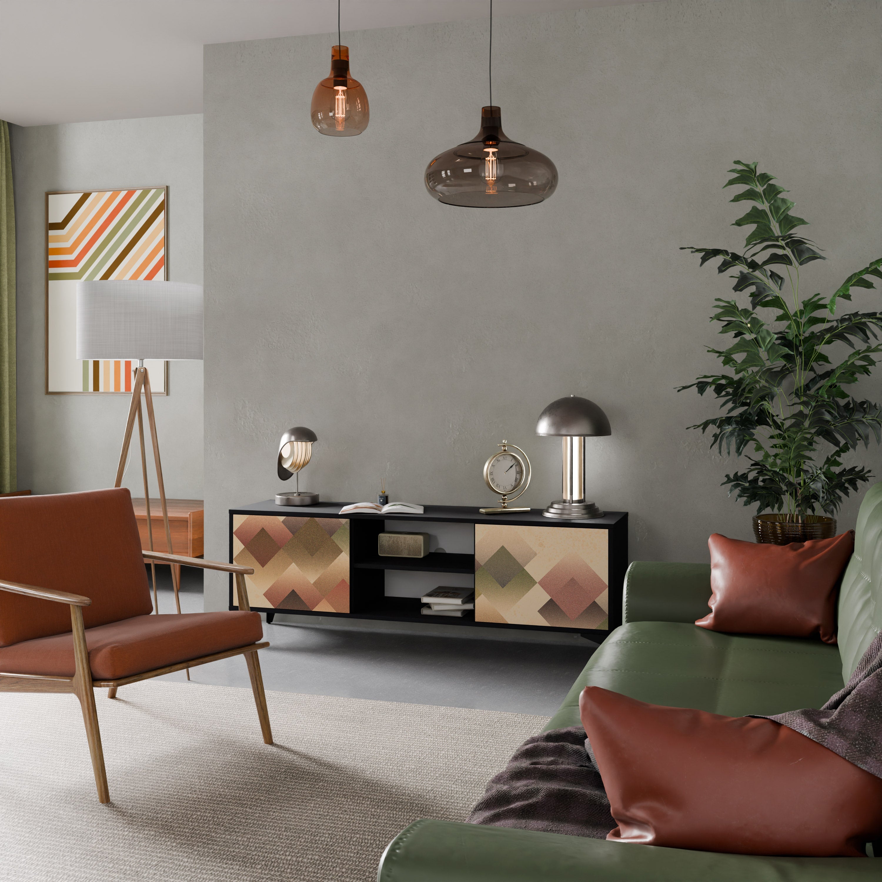 GEOMETRIC FUSION Móvel de TV com 2 Portas em Acabamento Preto