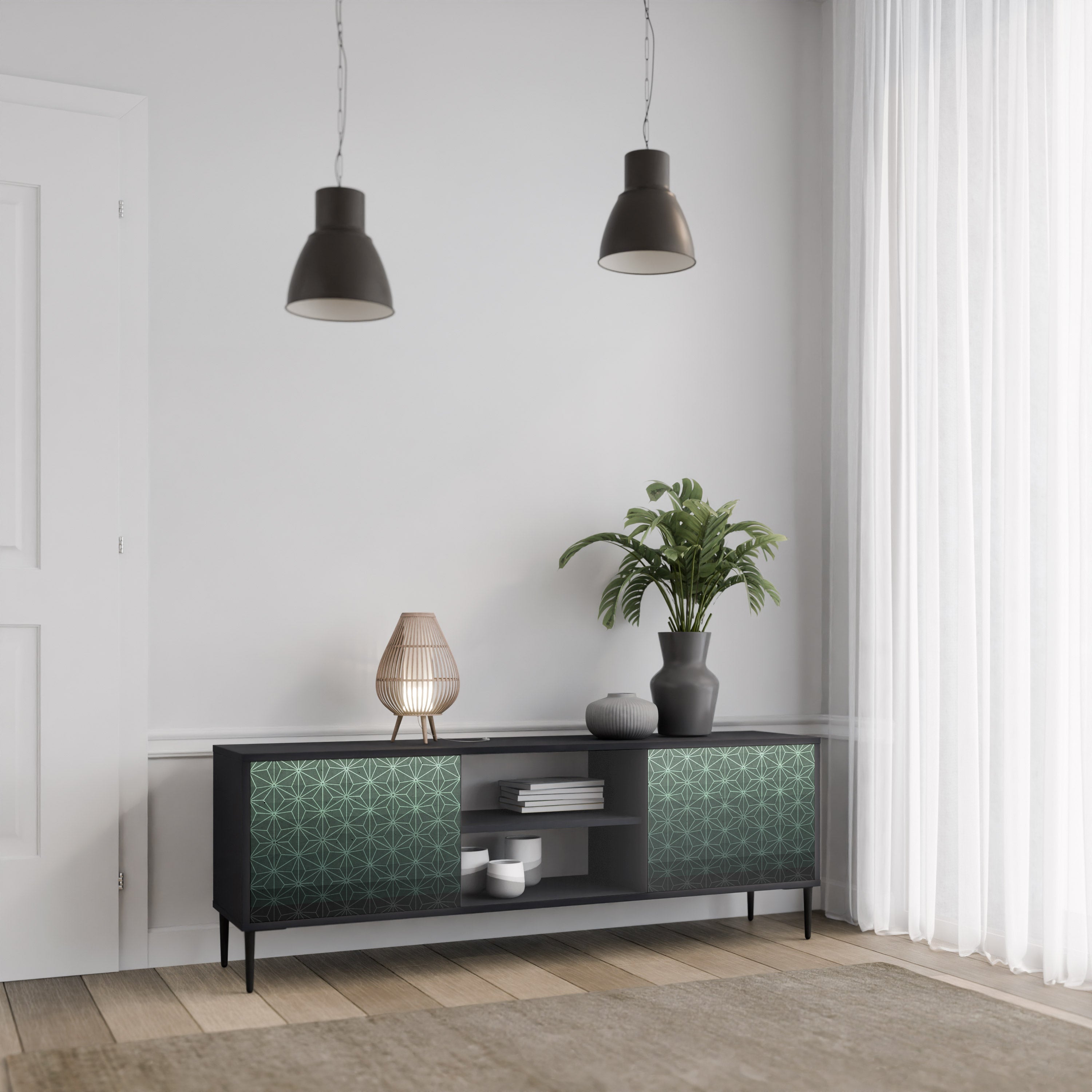 ORNAMENTAL GLIMMER Móvel de TV com 2 Portas em Acabamento Preto