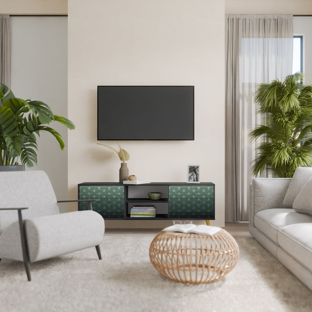 ORNAMENTAL GLIMMER Móvel de TV com 2 Portas em Acabamento Preto