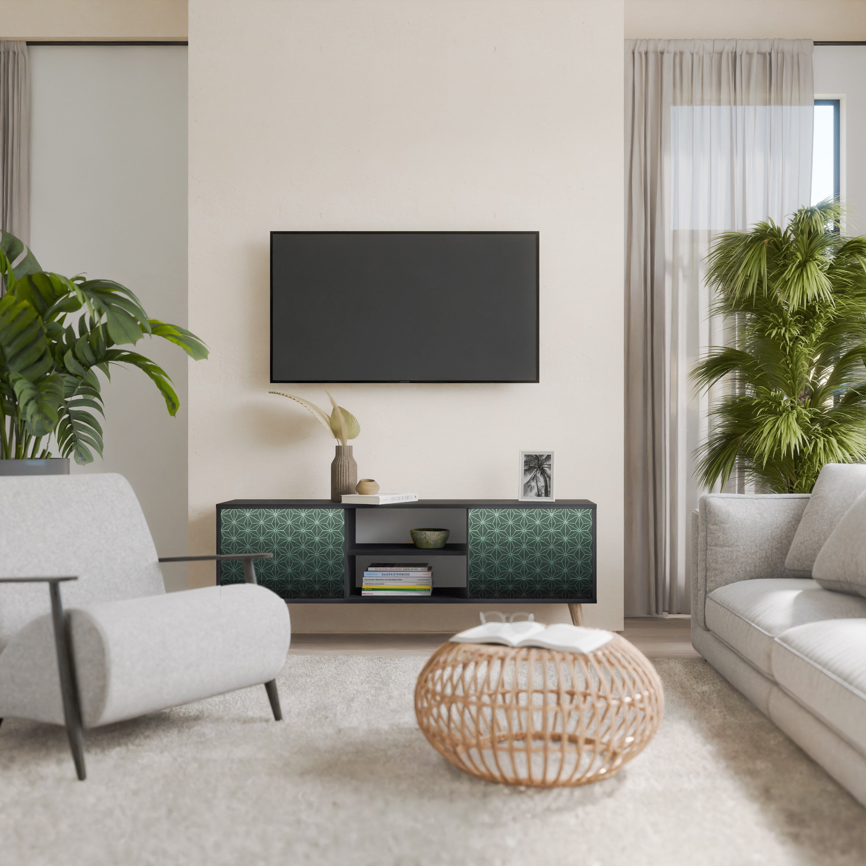 ORNAMENTAL GLIMMER Móvel de TV com 2 Portas em Acabamento Preto