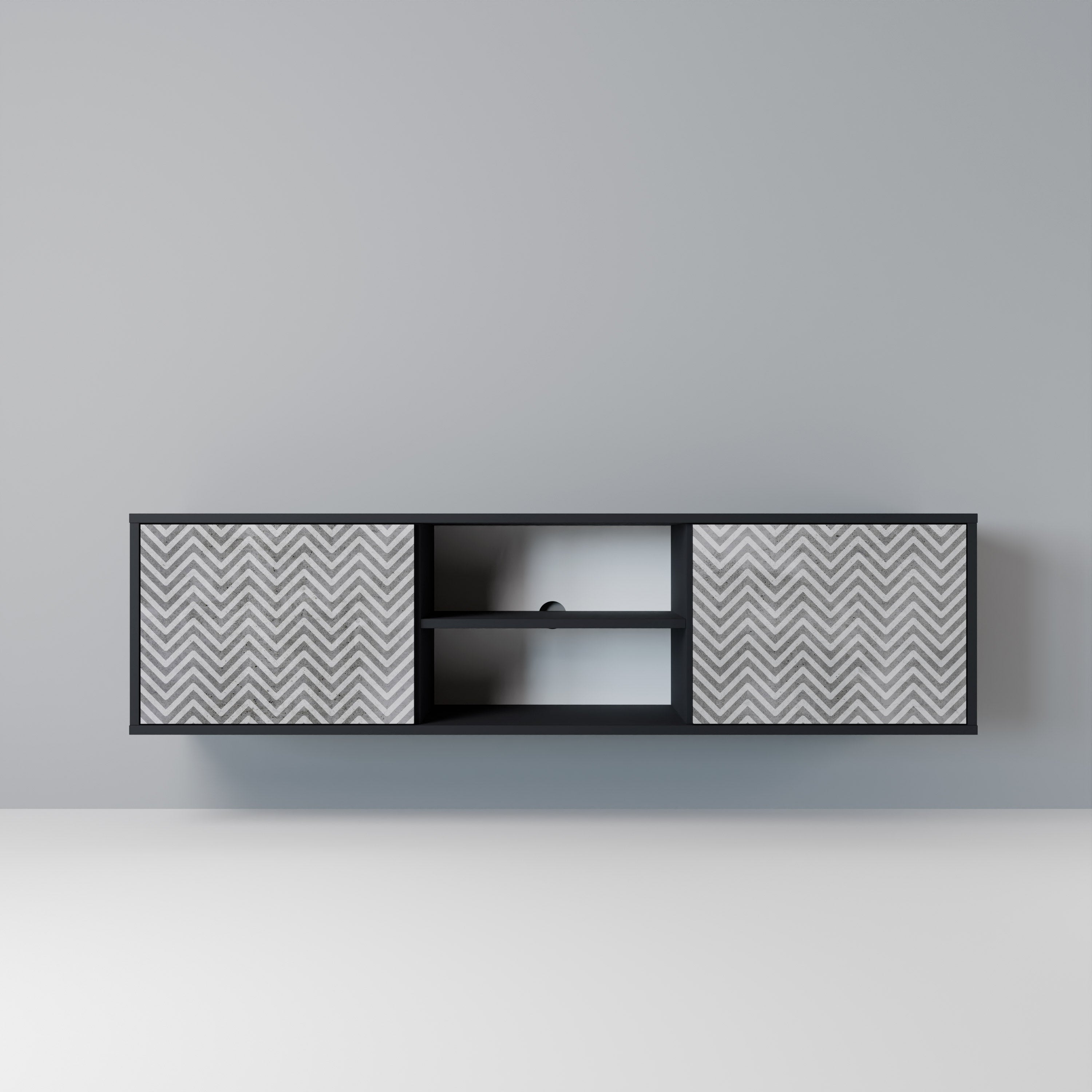 CONCRETE ZIG ZAG Móvel de TV com 2 Portas em Acabamento Preto