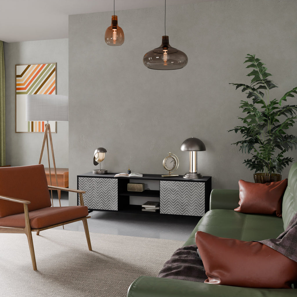 CONCRETE ZIG ZAG Móvel de TV com 2 Portas em Acabamento Preto