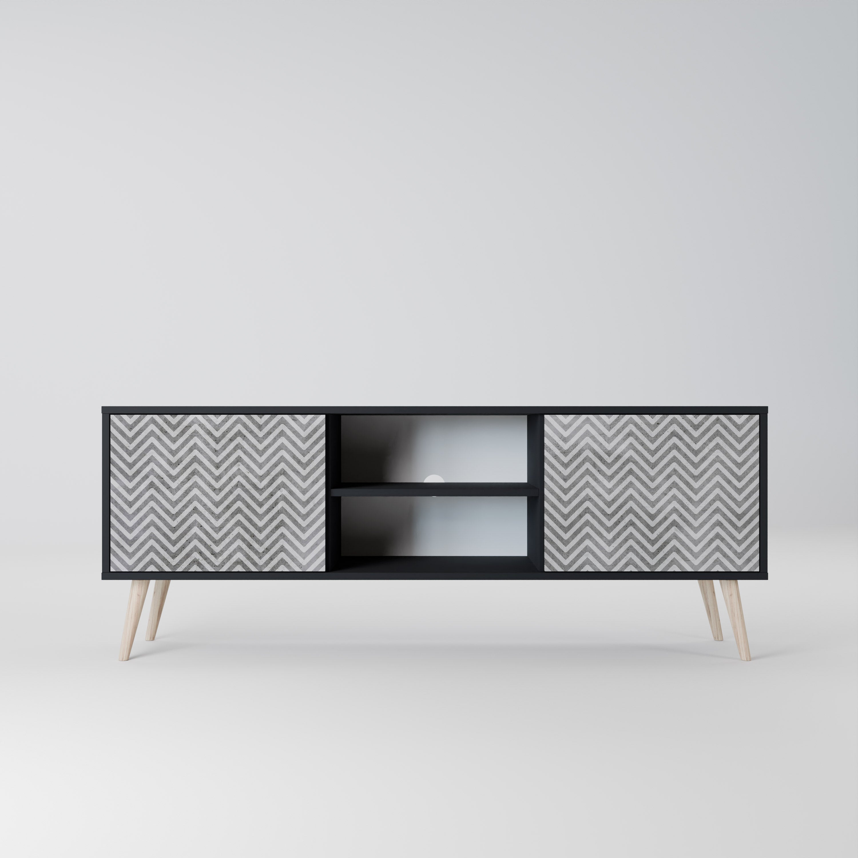 CONCRETE ZIG ZAG Móvel de TV com 2 Portas em Acabamento Preto