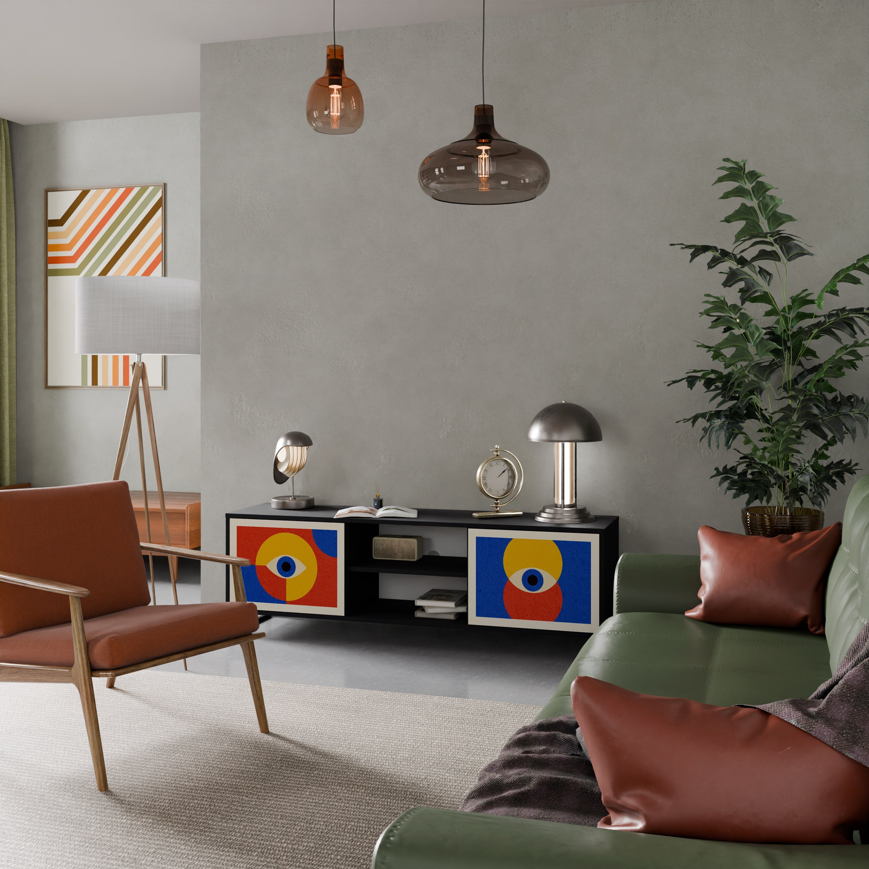 GEOMETRIC EYES Móvel de TV com 2 Portas em Acabamento Preto