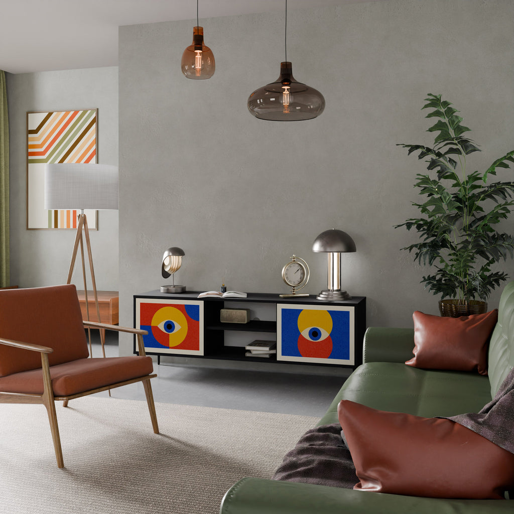 GEOMETRIC EYES Móvel de TV com 2 Portas em Acabamento Preto