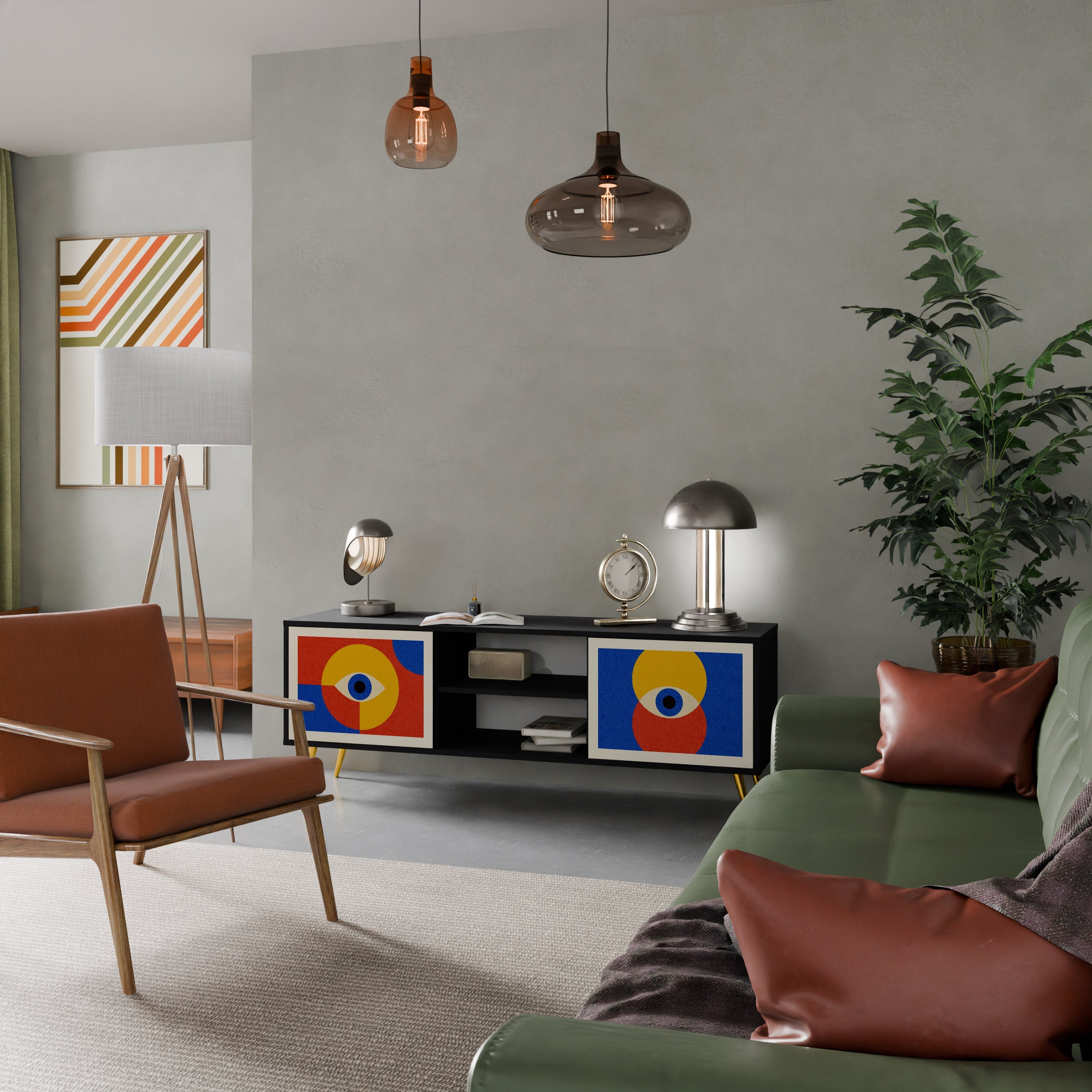 GEOMETRIC EYES Móvel de TV com 2 Portas em Acabamento Preto