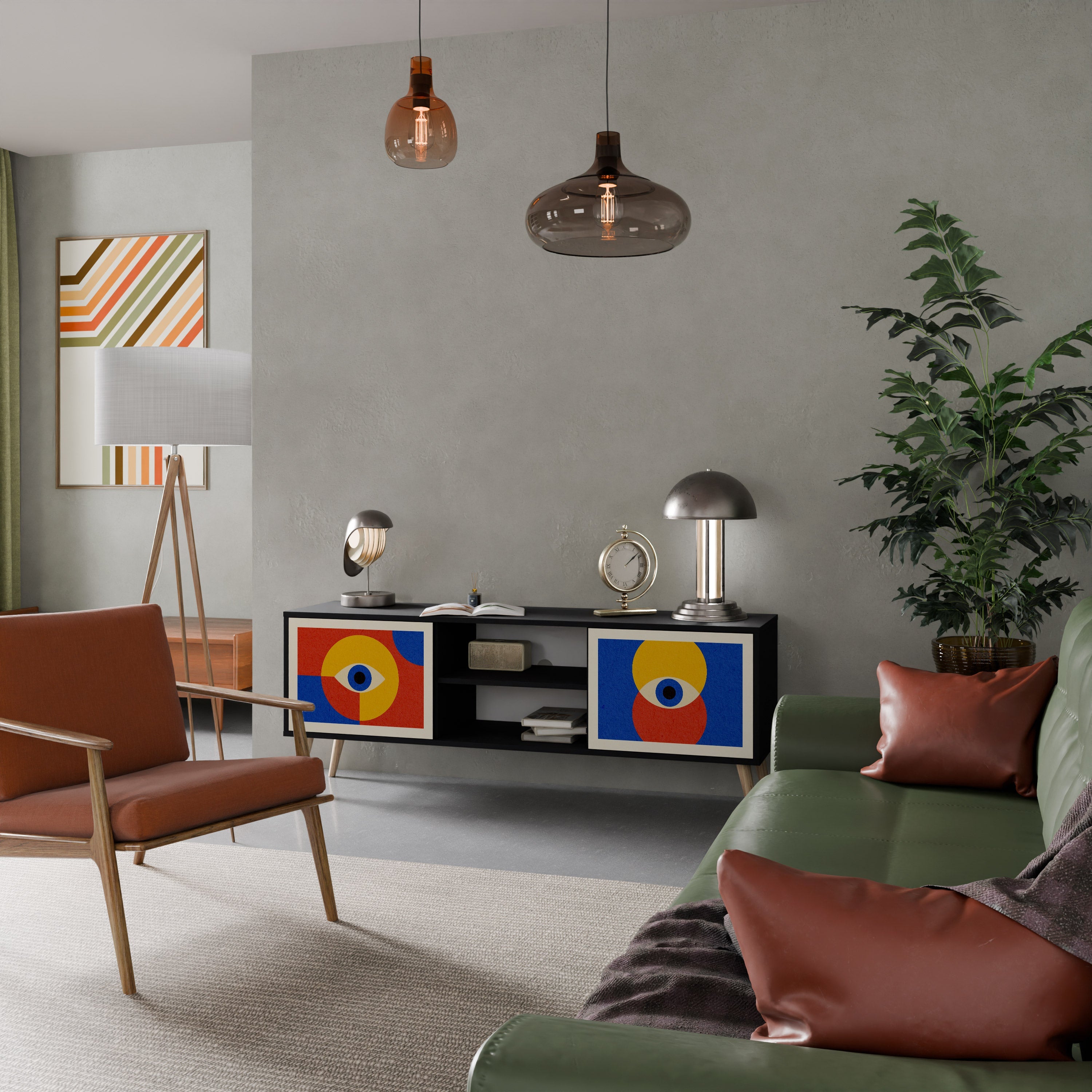 GEOMETRIC EYES Móvel de TV com 2 Portas em Acabamento Preto