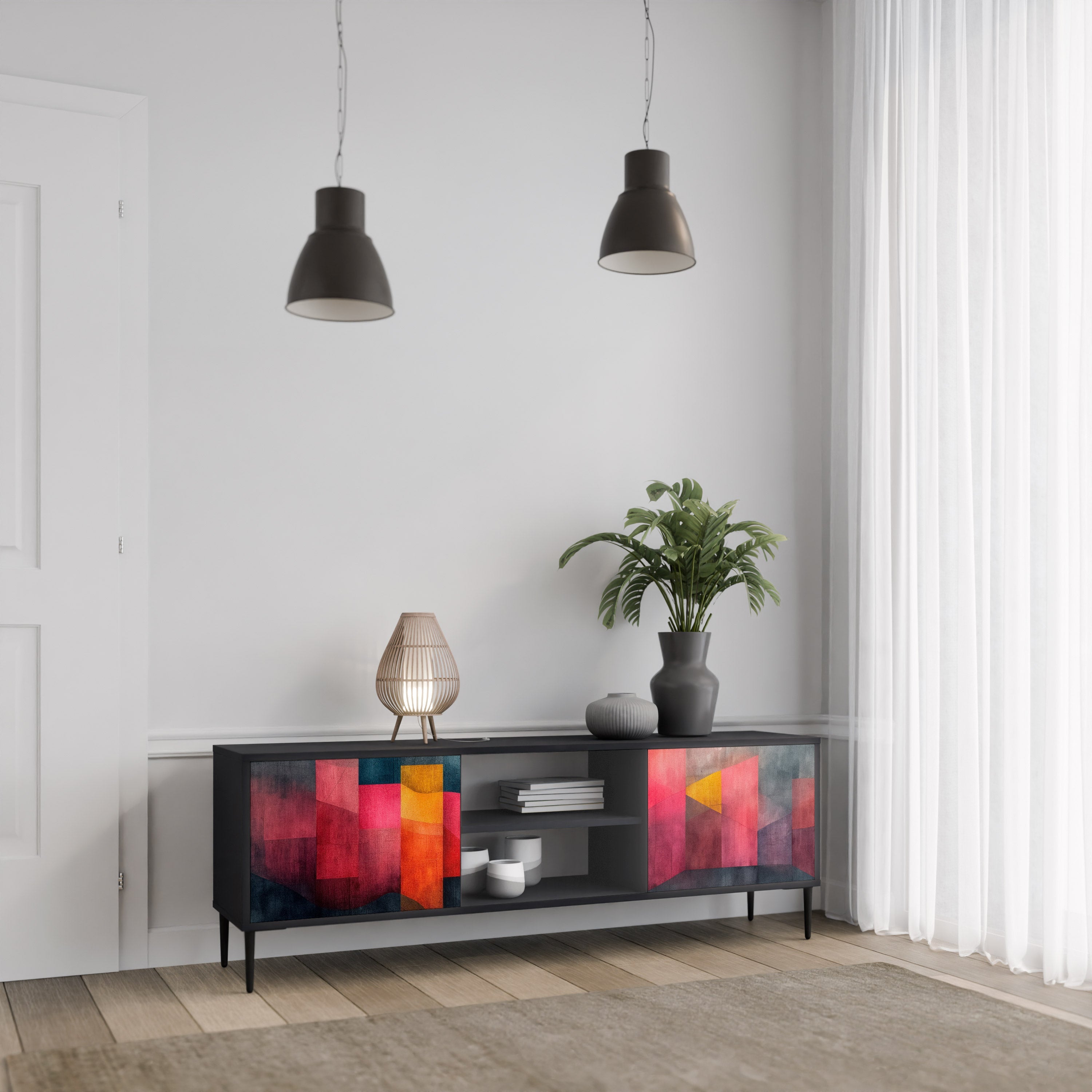 COLORFUL SOUNDS Móvel de TV com 2 Portas em Acabamento Preto