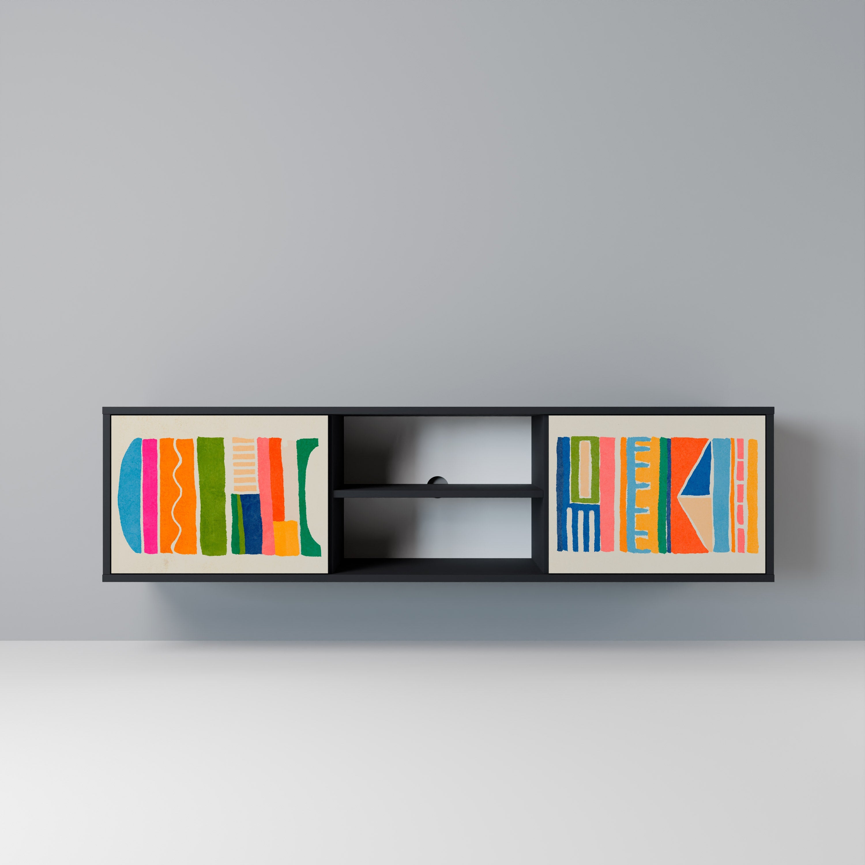 GEOMETRIC SHINE Móvel de TV com 2 Portas em Acabamento Preto