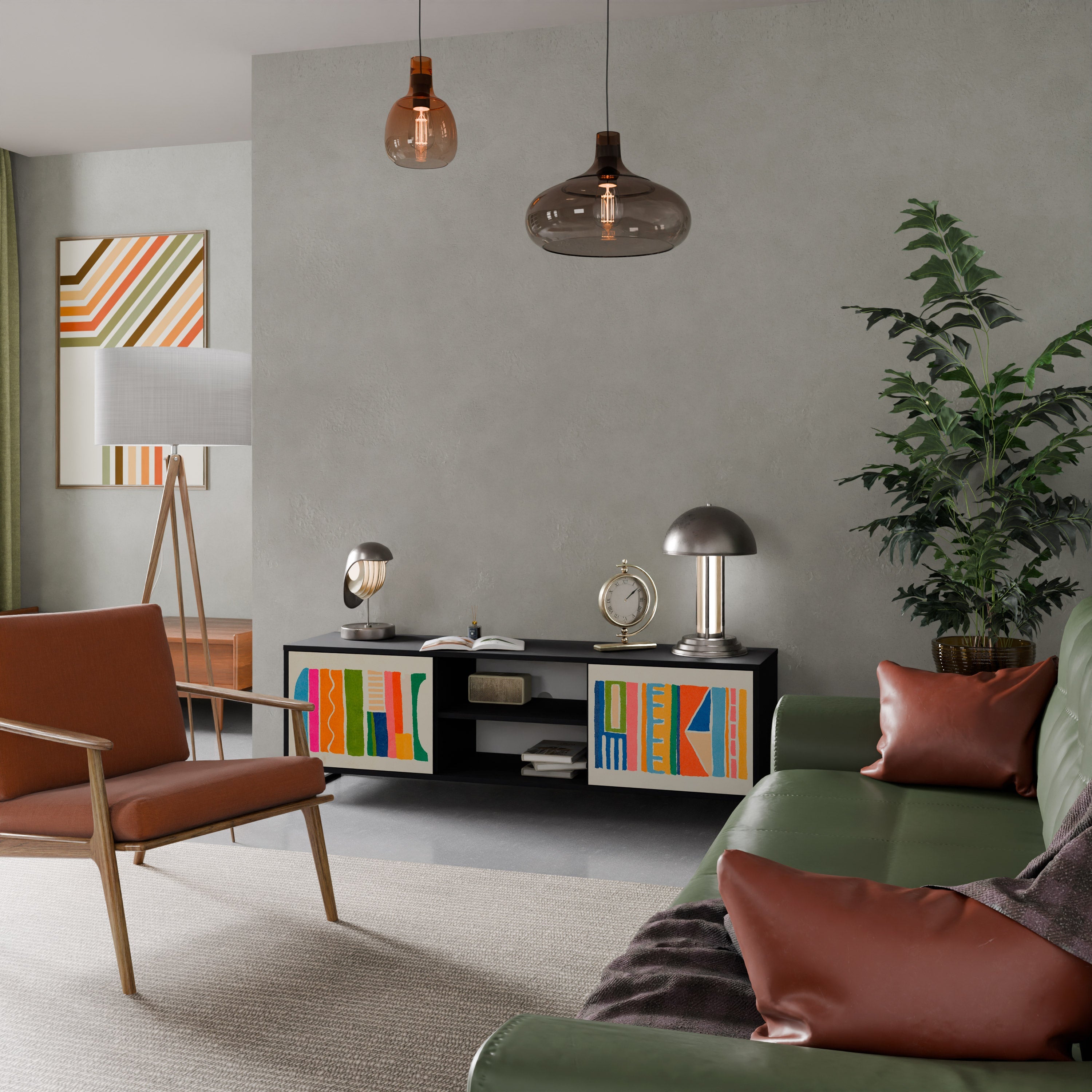 GEOMETRIC SHINE Móvel de TV com 2 Portas em Acabamento Preto